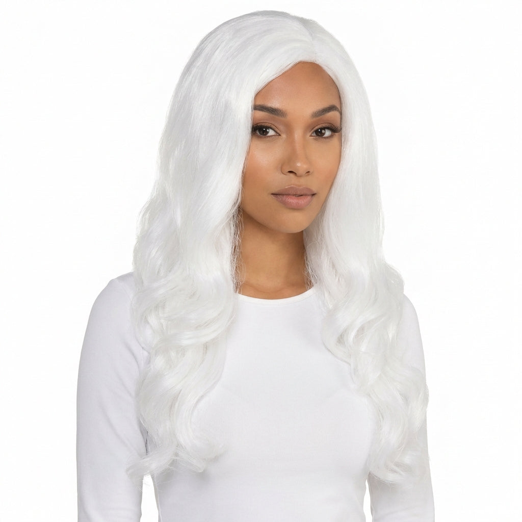 Long Wavy Glam Wig, White, One Size - Pack of 3