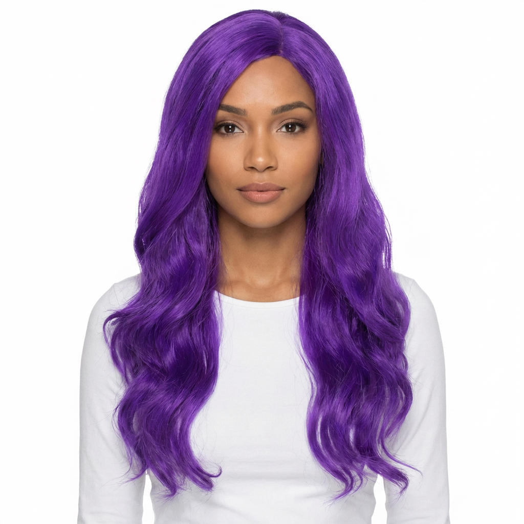 Glam Purple Wig, Long Wavy Hair, One Size - Case of 12