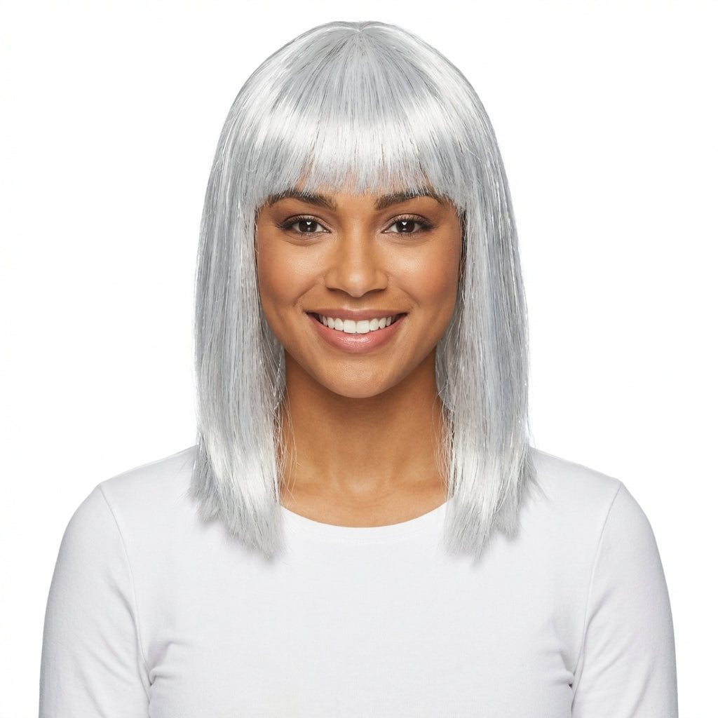 Bob Straight Hair Wig, Silver, One Size, Wearable Costume Accessory