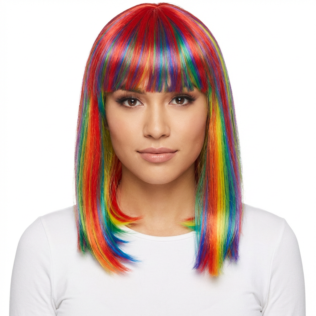 Shoulder Length Straight Wig, Rainbow - Pack of 6