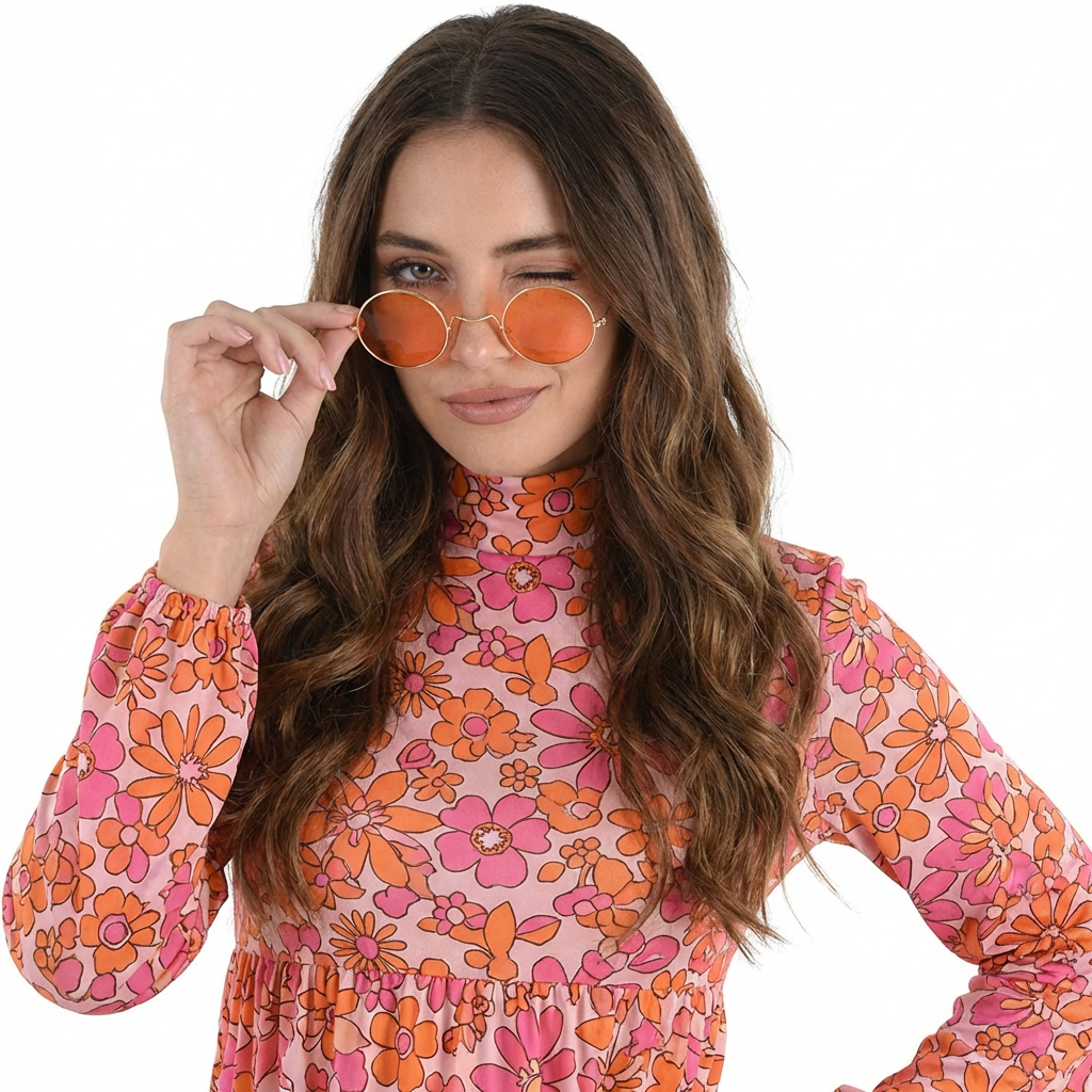 Retro Hippie Circle Sunglasses - Pink/Gold Costume Accessory - Case of 72