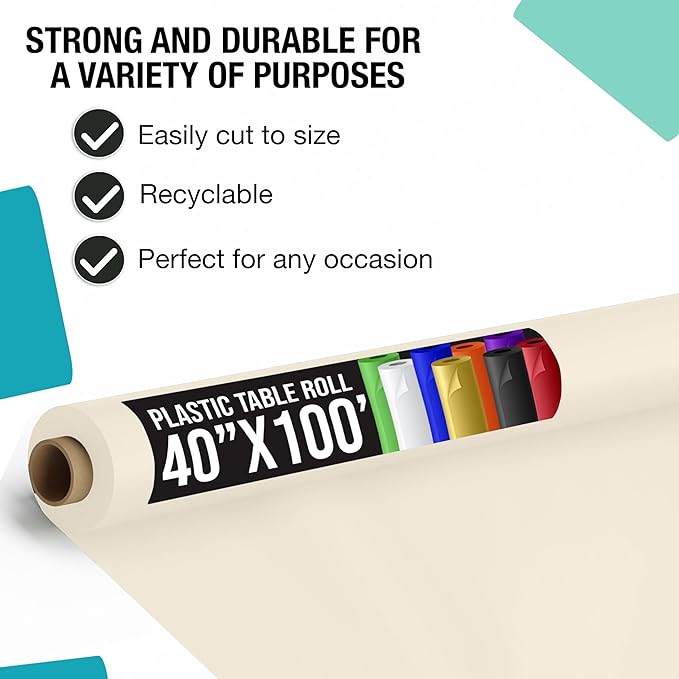 40 In. x 100 Ft. Premium Ivory Plastic Table Roll | 6 Pack