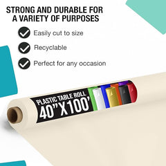 40 In. x 100 Ft. Premium Ivory Plastic Table Roll | 6 Pack