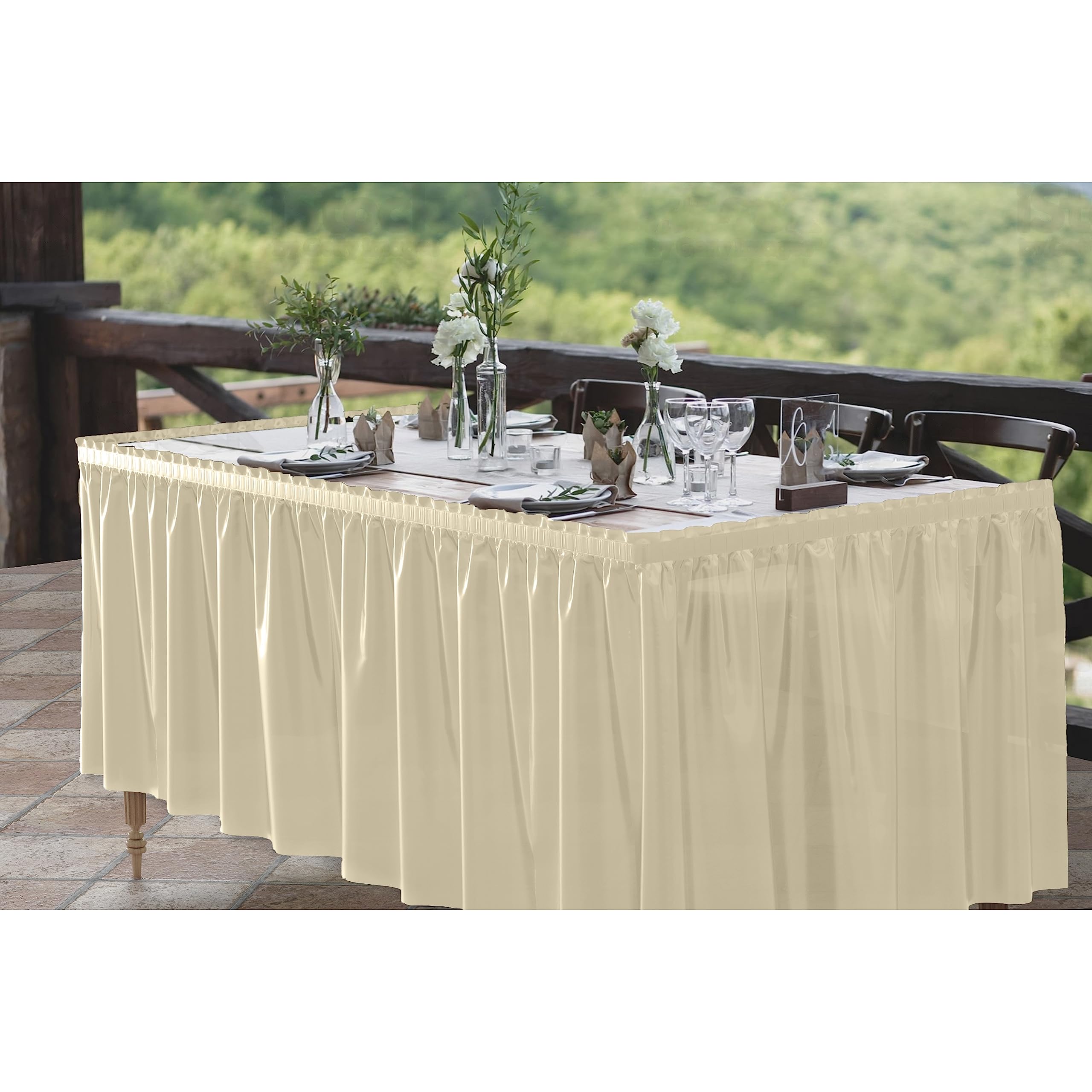 Ivory Plastic Table Skirt | 6 Pack