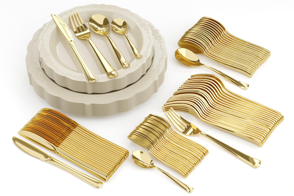 240 Piece Cream Victorian Combo Set | Serves 40 Guests