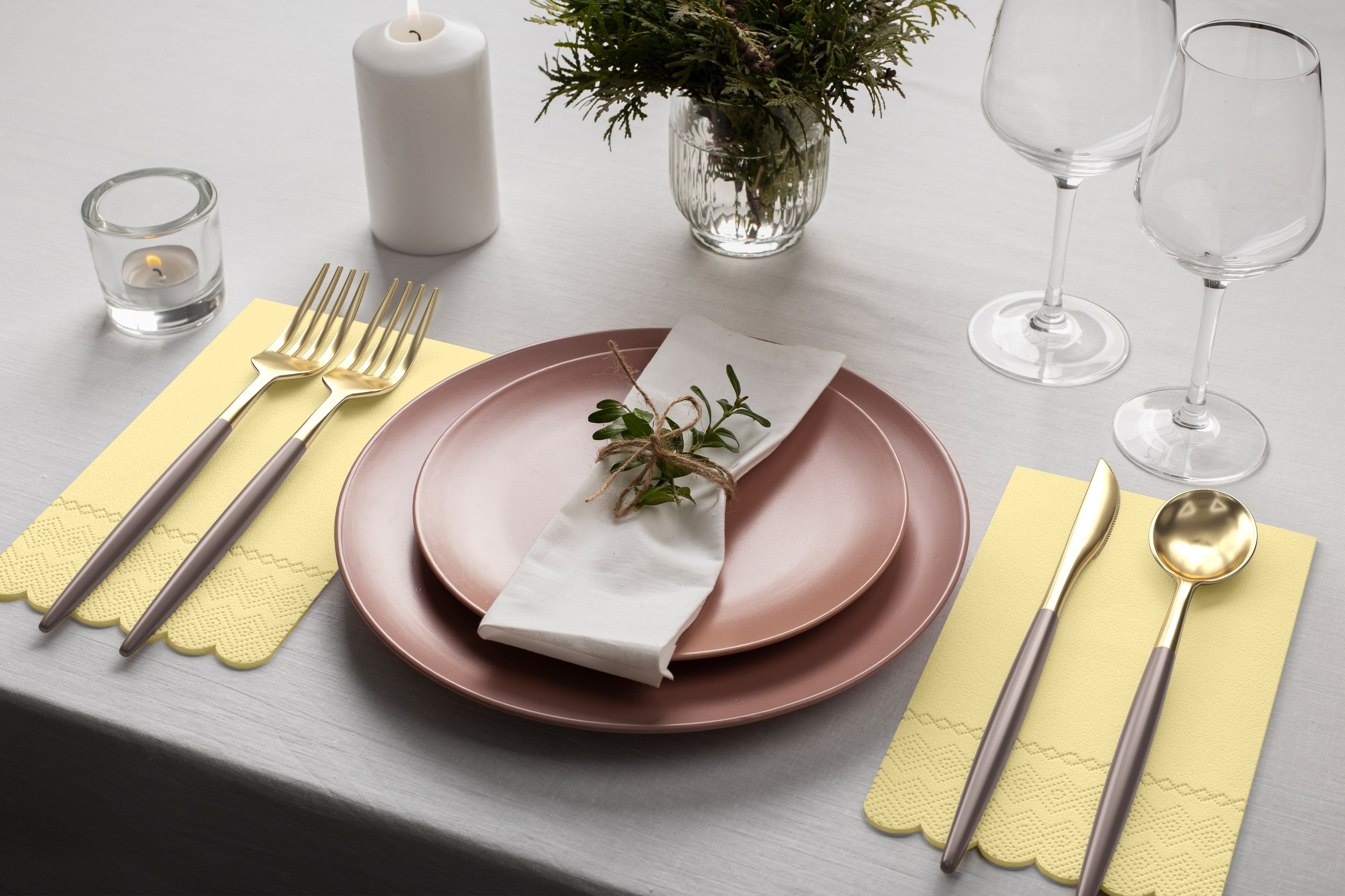 3 Ply Buttercup Yellow Scalloped Dinner Napkins | 800 Count