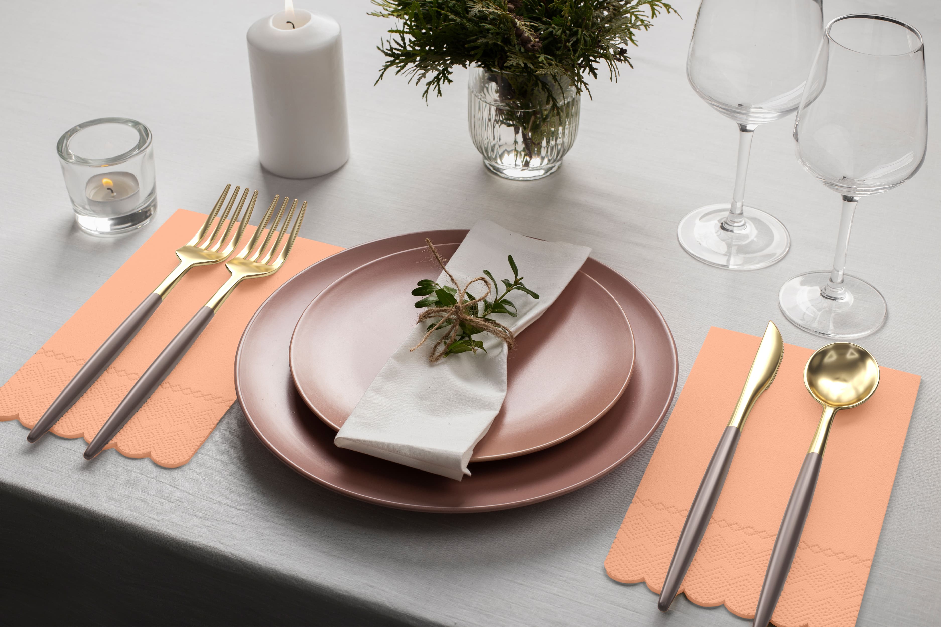 3 Ply Pink Peach Scalloped Dinner Napkins | 100 Count