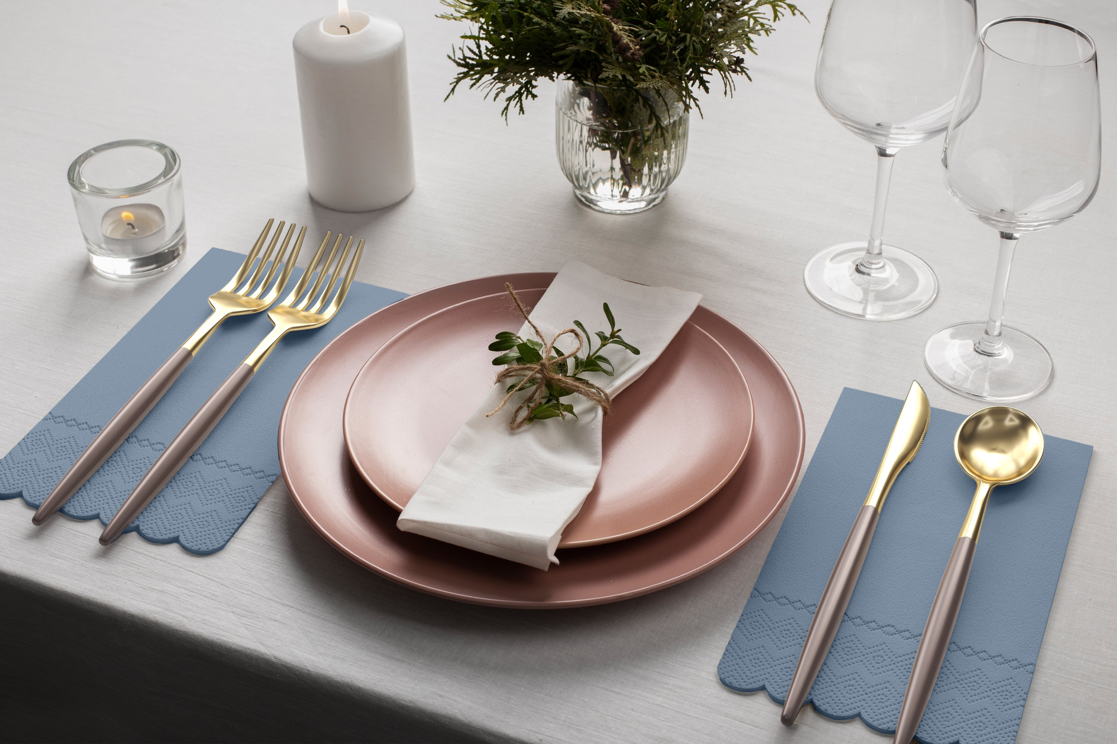 3 Ply China Blue Scalloped Dinner Napkins | 100 Count