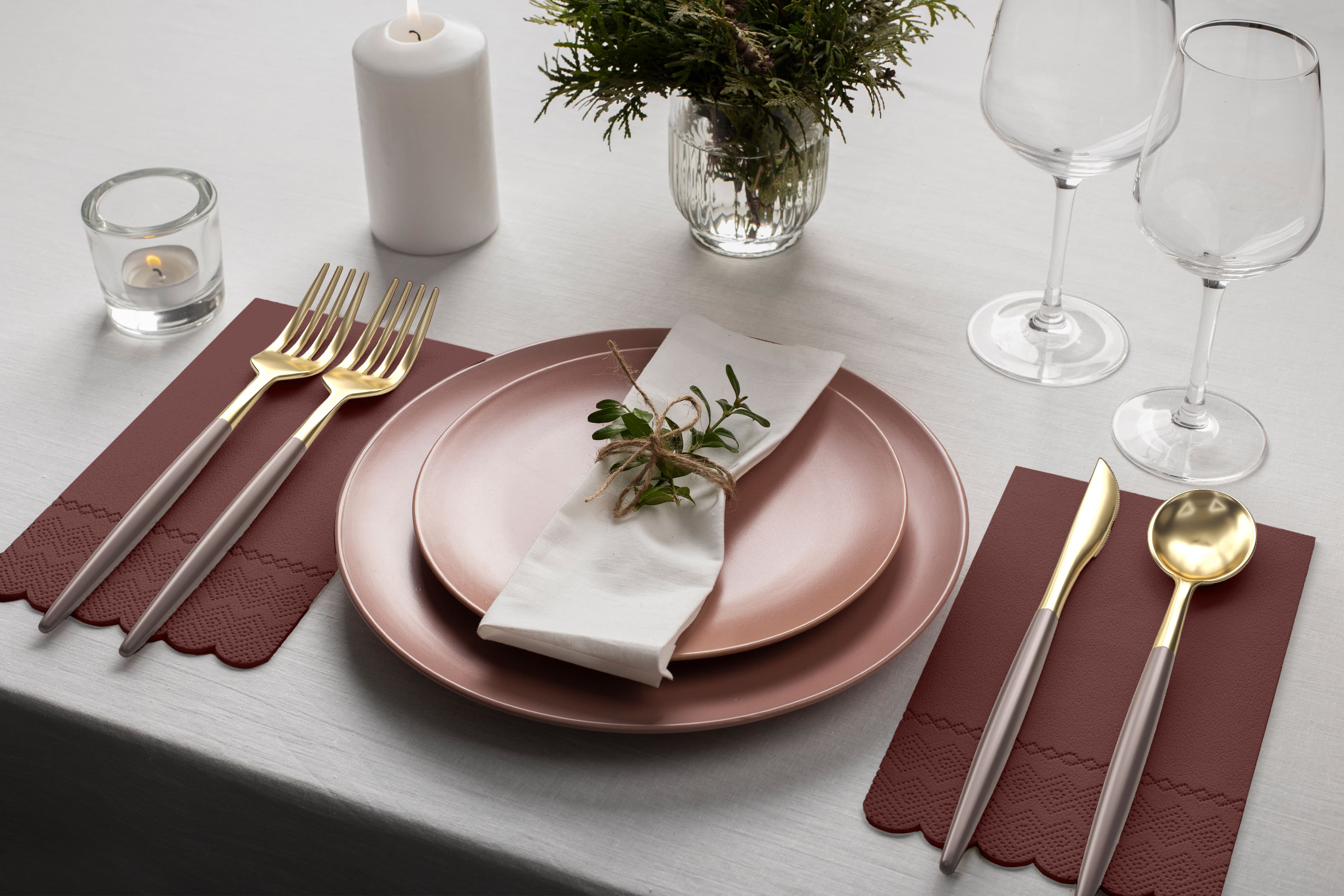 3 Ply Wine Berry Scalloped Dinner Napkins | 100 Count