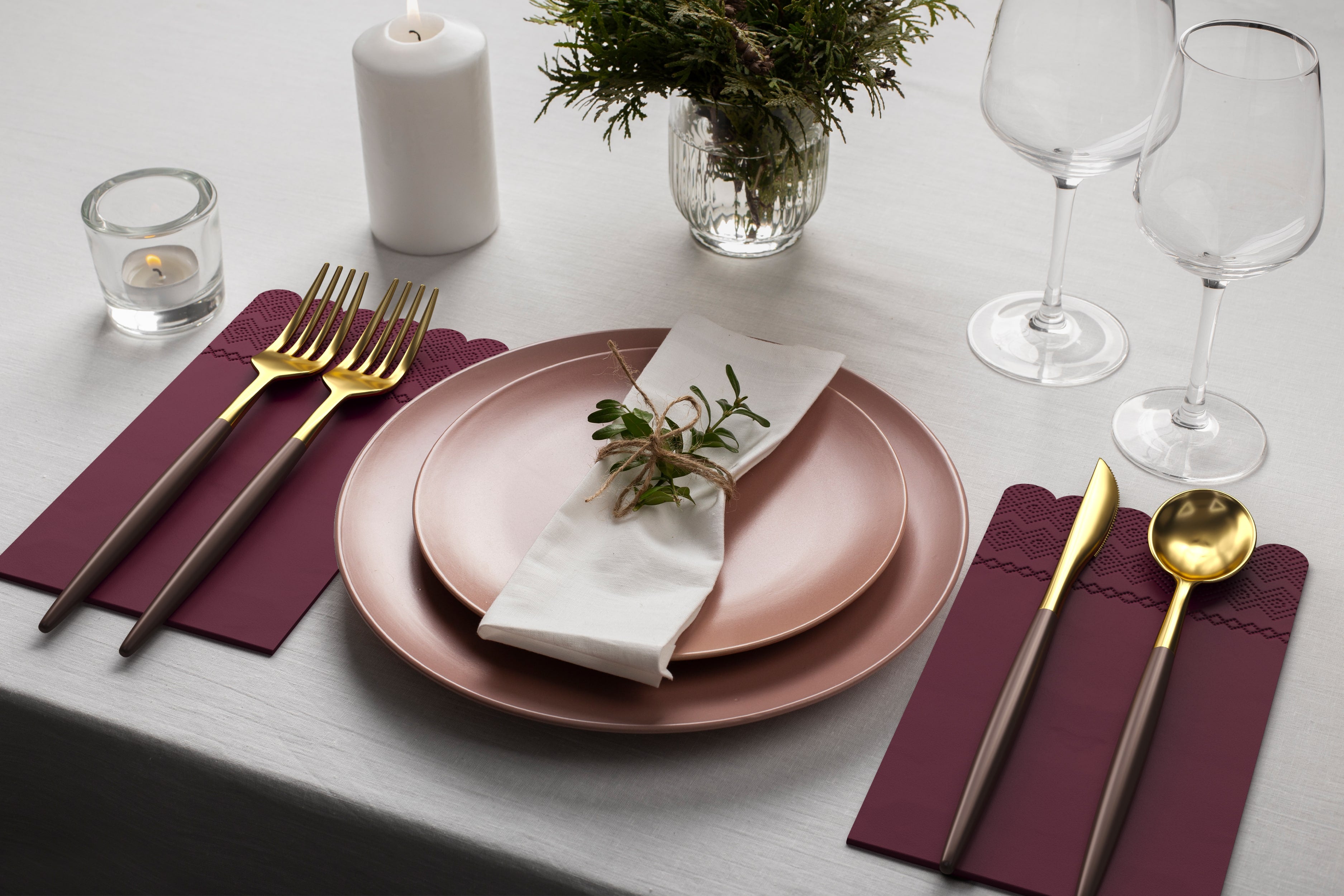 3 Ply Wine Berry Scalloped Dinner Napkins | 100 Count