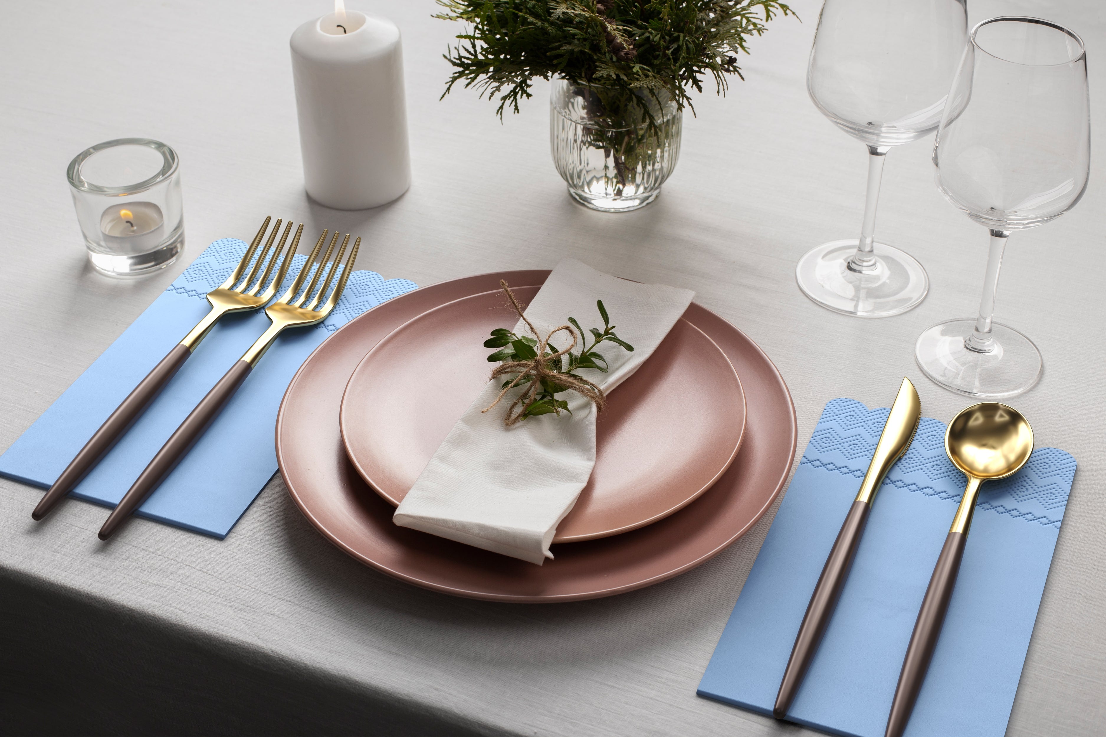 3 Ply Sky Blue Scalloped Dinner Napkins | 100 Count