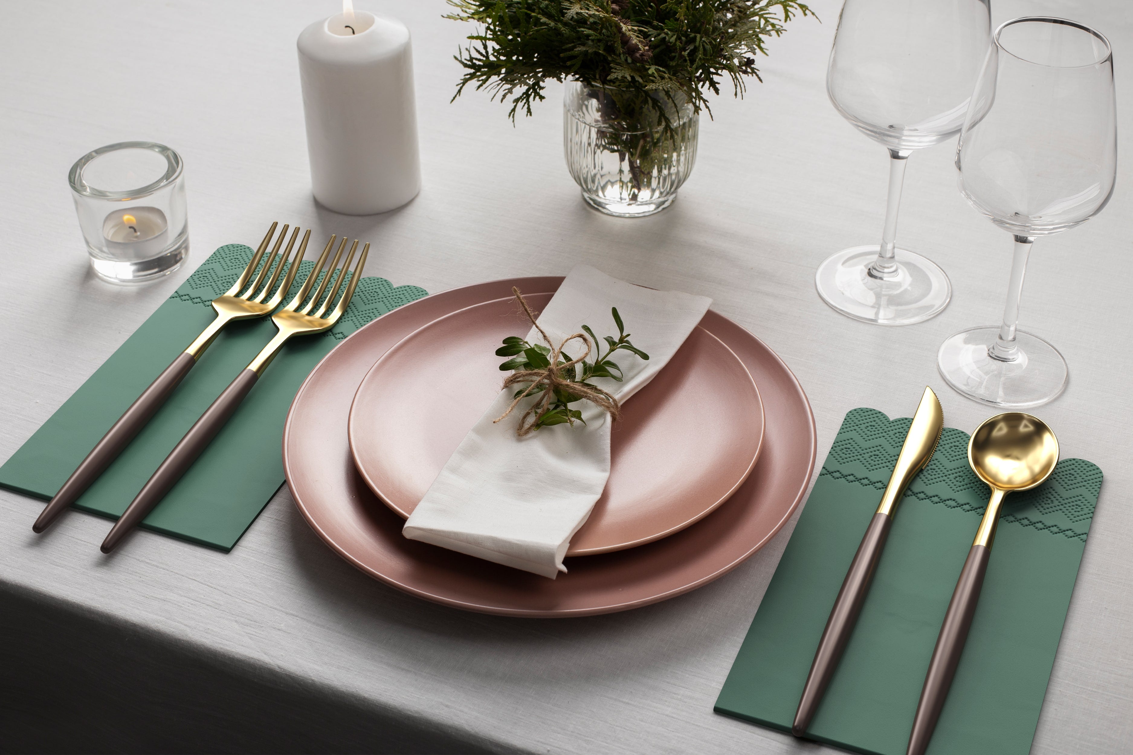 3 Ply Cypress Green Scalloped Dinner Napkins | 100 Count