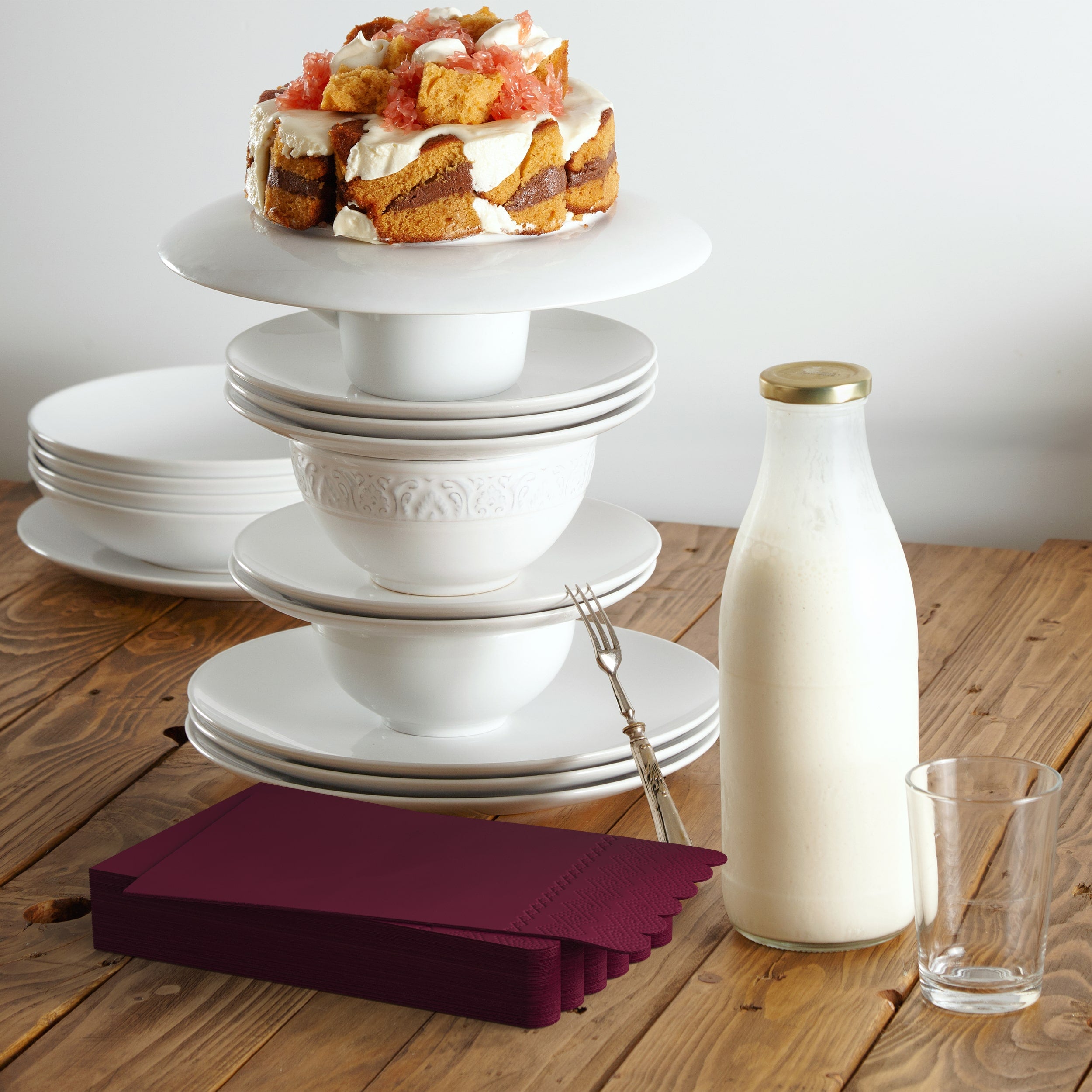 3 Ply Wine Berry Scalloped Dinner Napkins | 100 Count