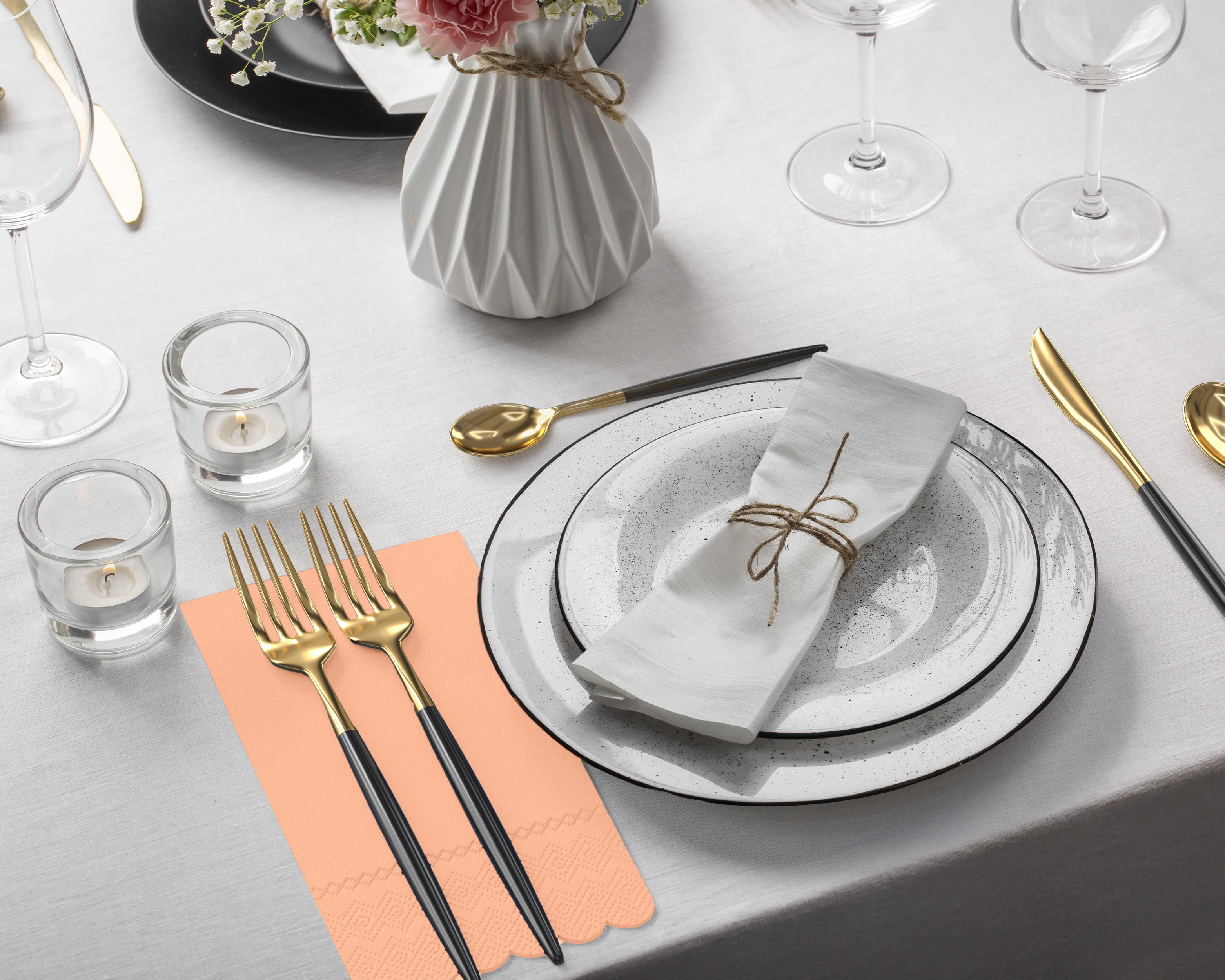 3 Ply Pink Peach Scalloped Dinner Napkins | 100 Count