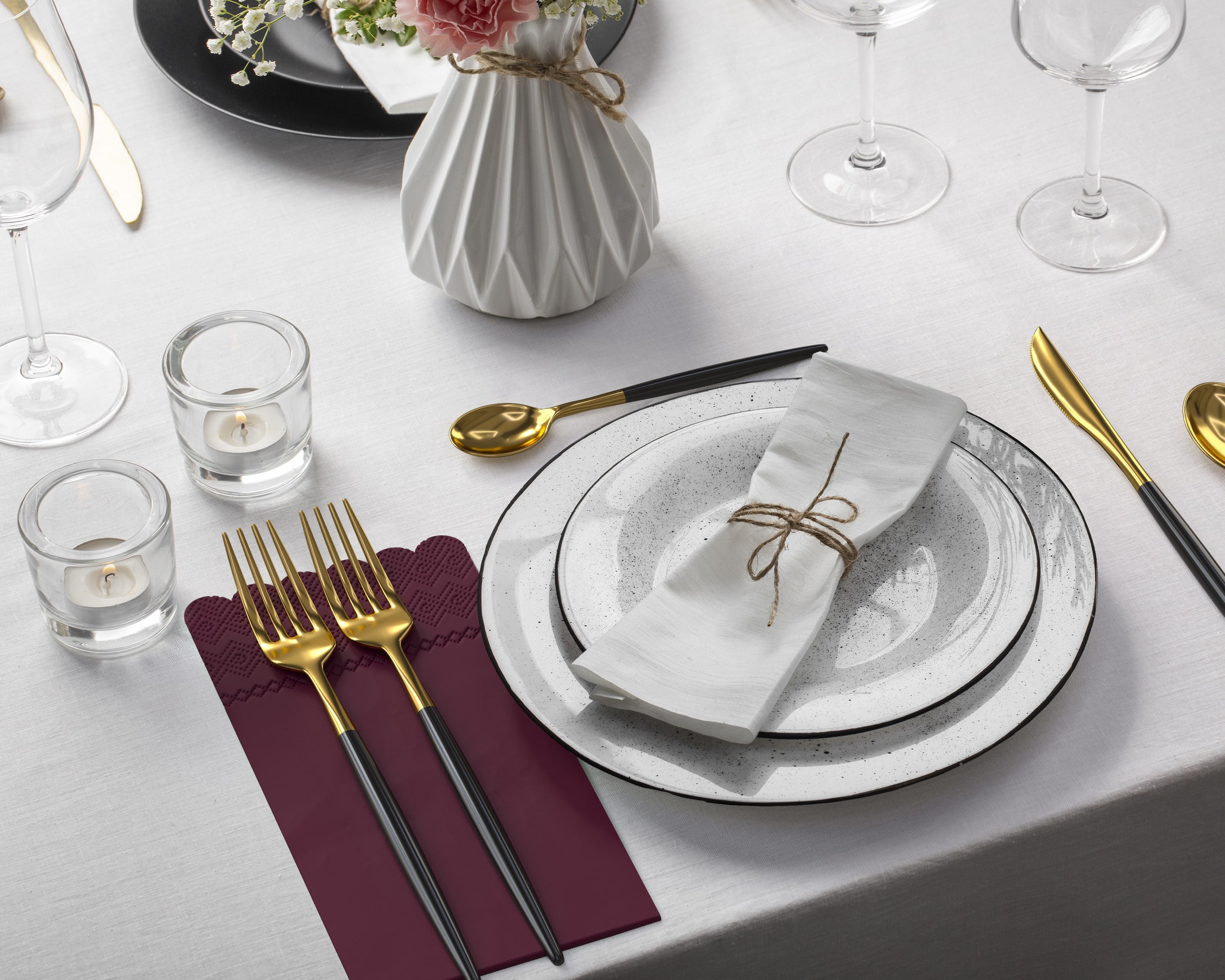 3 Ply Wine Berry Scalloped Dinner Napkins | 100 Count