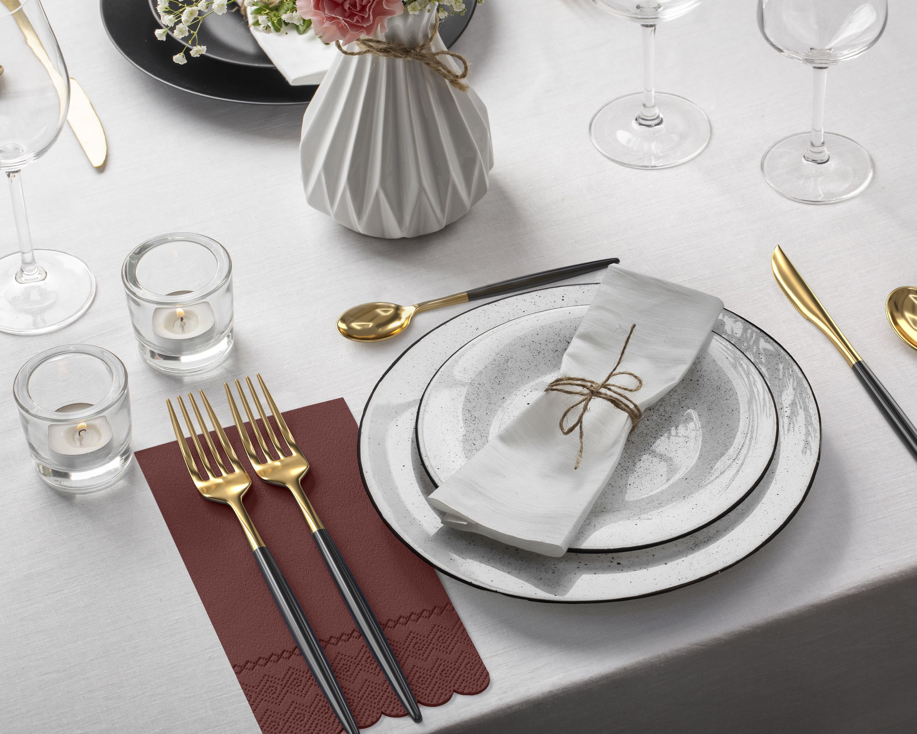 3 Ply Wine Berry Scalloped Dinner Napkins | 100 Count