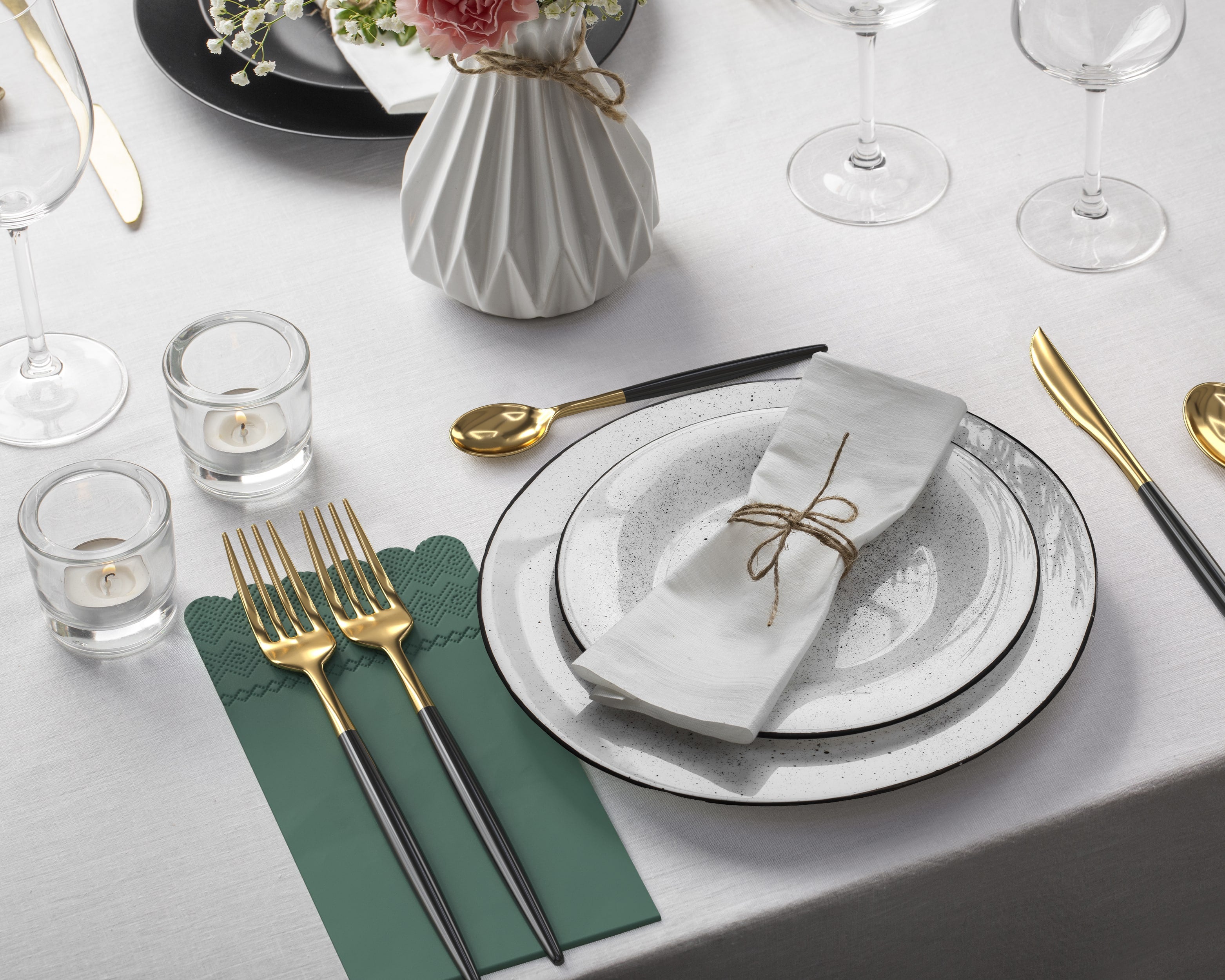 3 Ply Cypress Green Scalloped Dinner Napkins | 100 Count