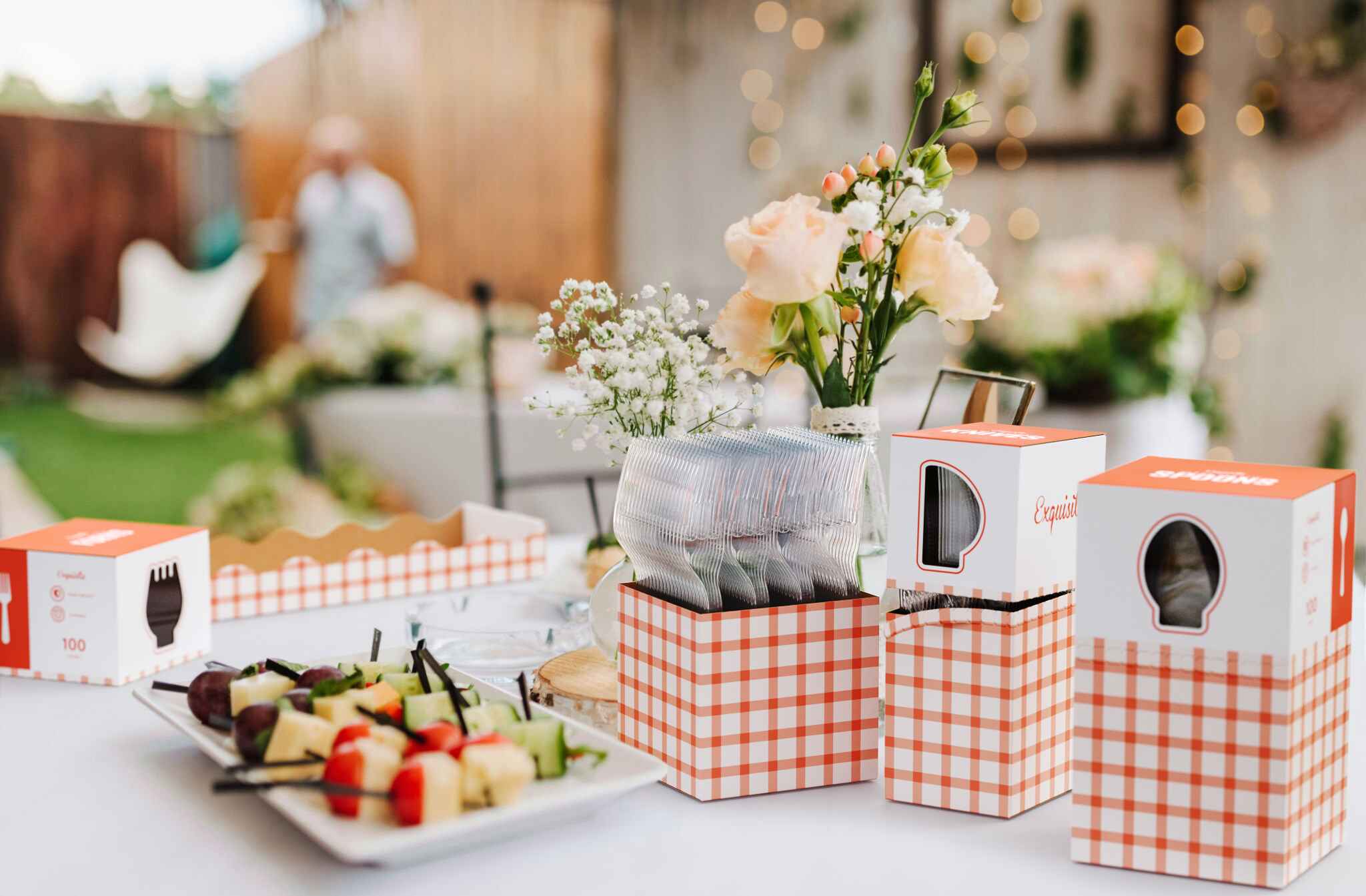 Clear Cutlery Gingham Caddy Combo For 100