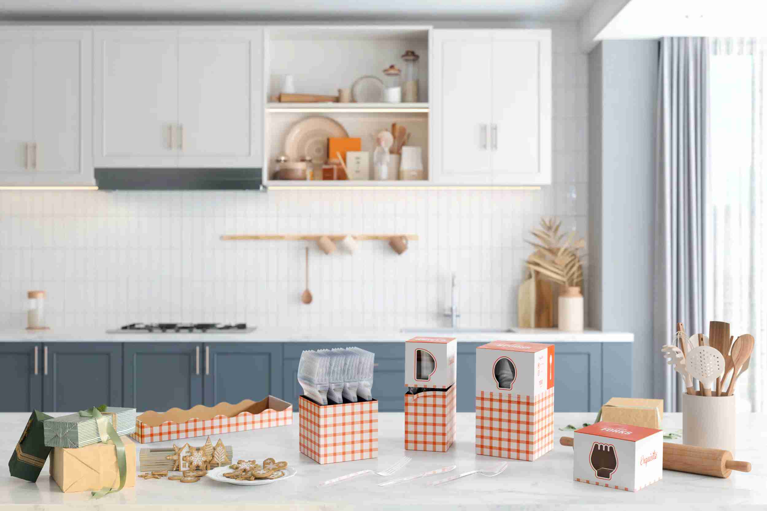 Clear Cutlery Gingham Caddy Combo For 100