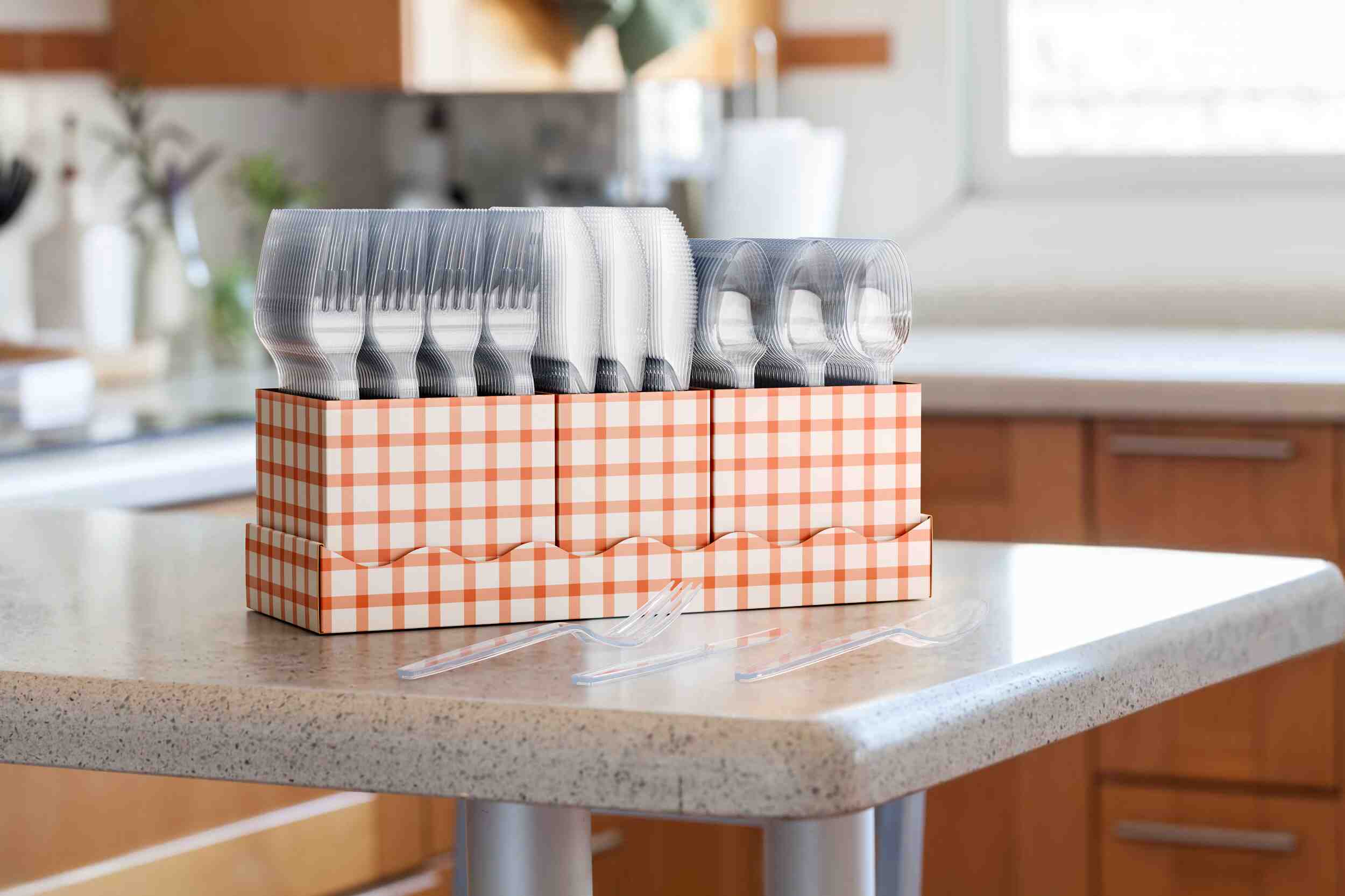 Clear Cutlery Gingham Caddy Combo For 100