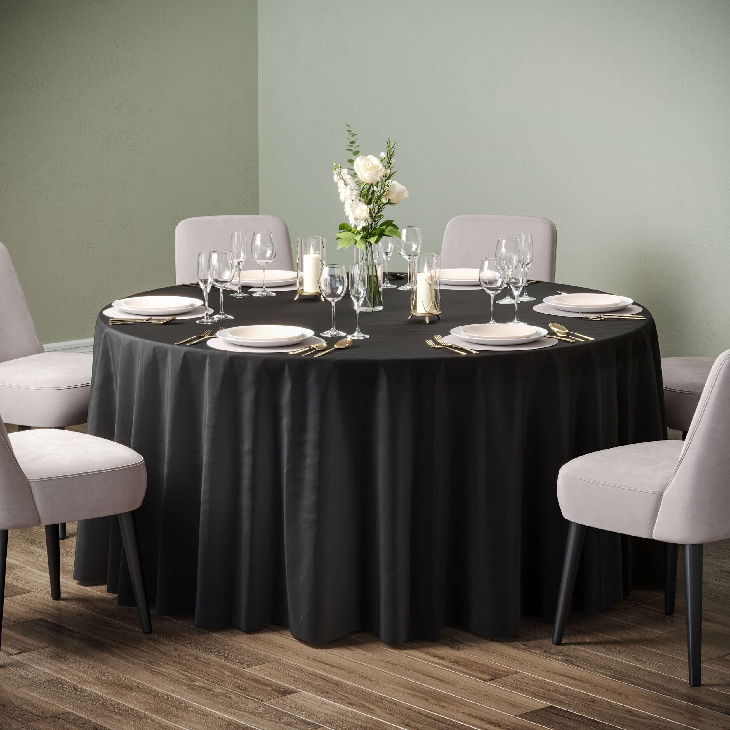 120 In. Premium Round Black Plastic Table Covers | 6 Count