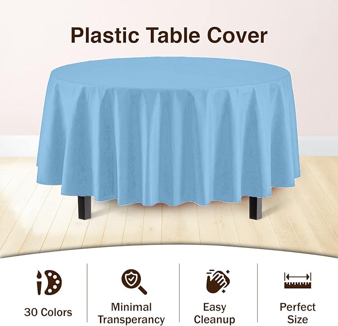 Premium Round Light Blue Plastic Table Covers | 96 Count