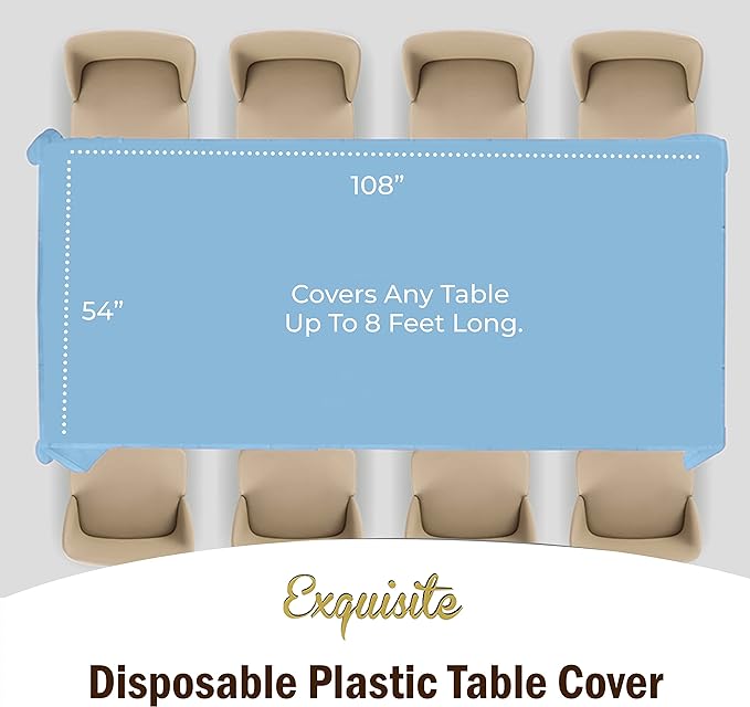 Light Blue Plastic Table Covers | 48 Count