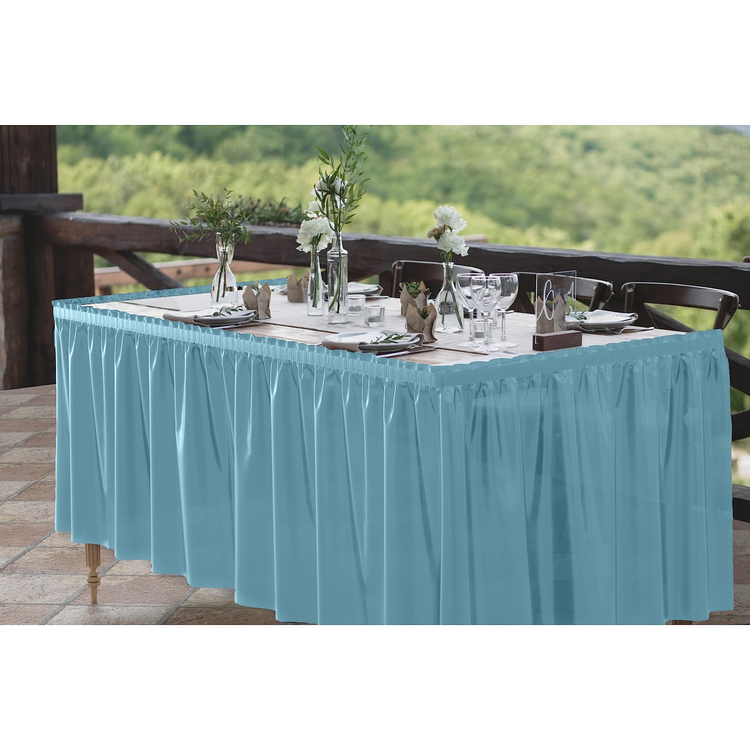 Light Blue Plastic Table Skirt | 6 Pack