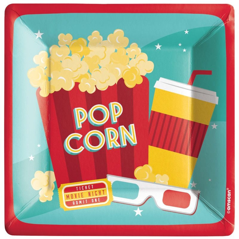 Movie Night Popcorn Square Dessert Paper Plates, 7-inch, 20-ct - Pack of 6