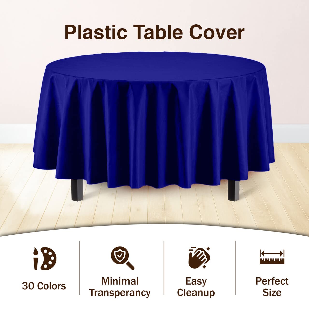 Navy Round Plastic Table Covers | 48 Count