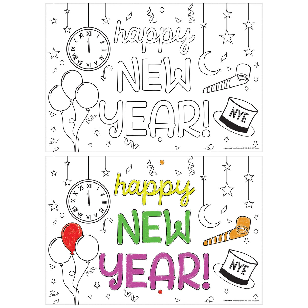 Happy New Year Coloring Paper Placemats, 11-inch, 24-ct - Pack of 6
