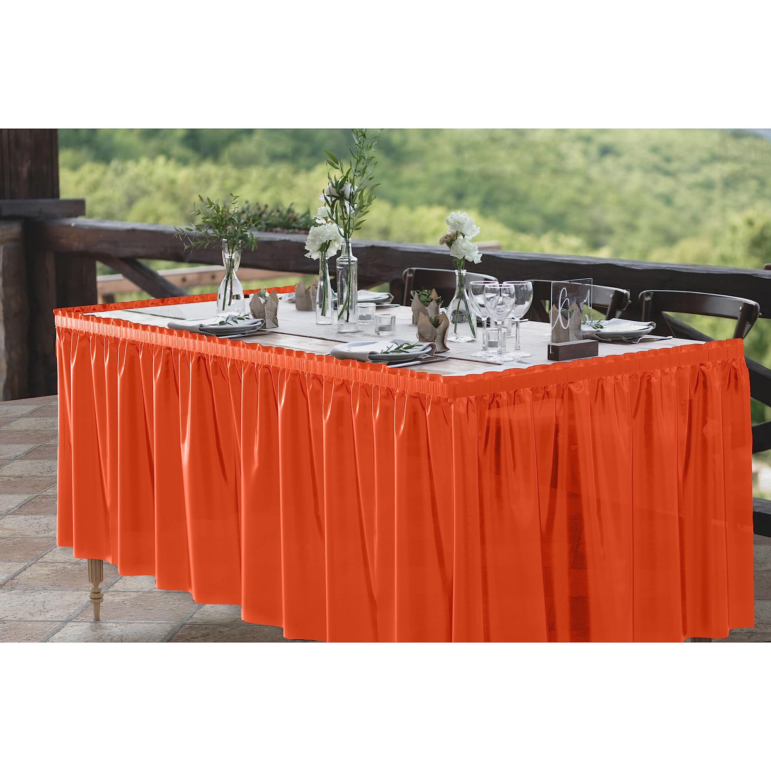 Orange Plastic Table Skirt | 6 Pack