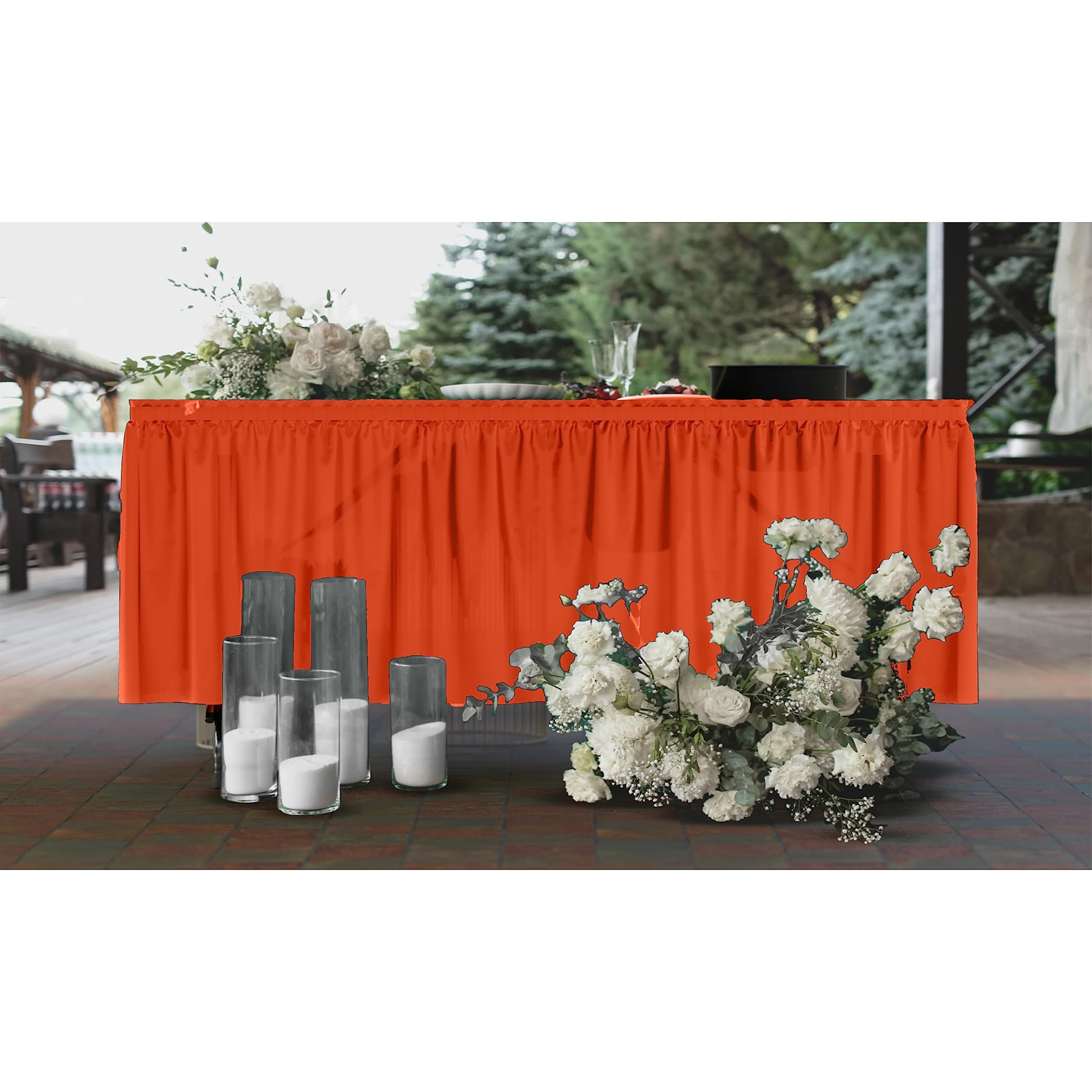 Orange Plastic Table Skirt | 6 Pack