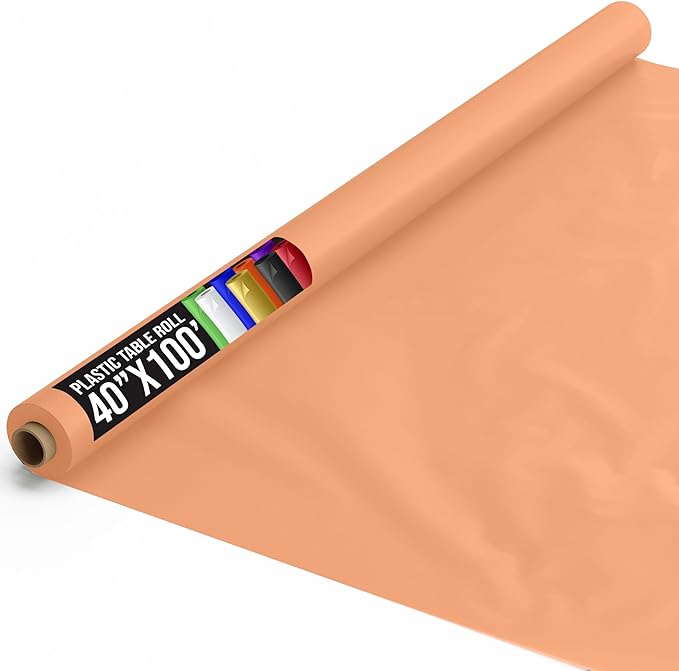 40 In. x 100 Ft. Premium Peach Plastic Table Roll | 6 Pack