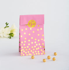 It's a Girl Paper Treat Bags, Pink/Gold Polka Dot, 6.5 inch, 20-ct - Case of 48
