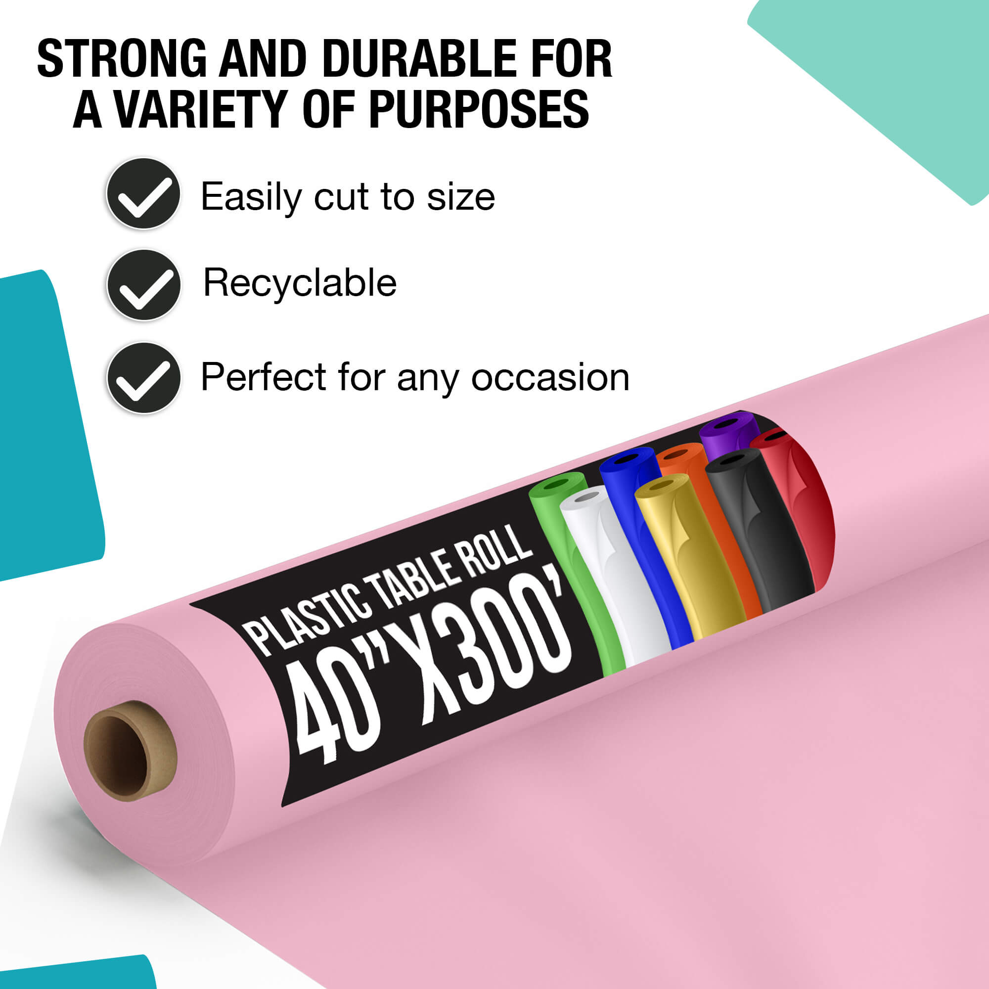 40 In. x 300 Ft. Premium Pink Plastic Table Roll | 4 Pack