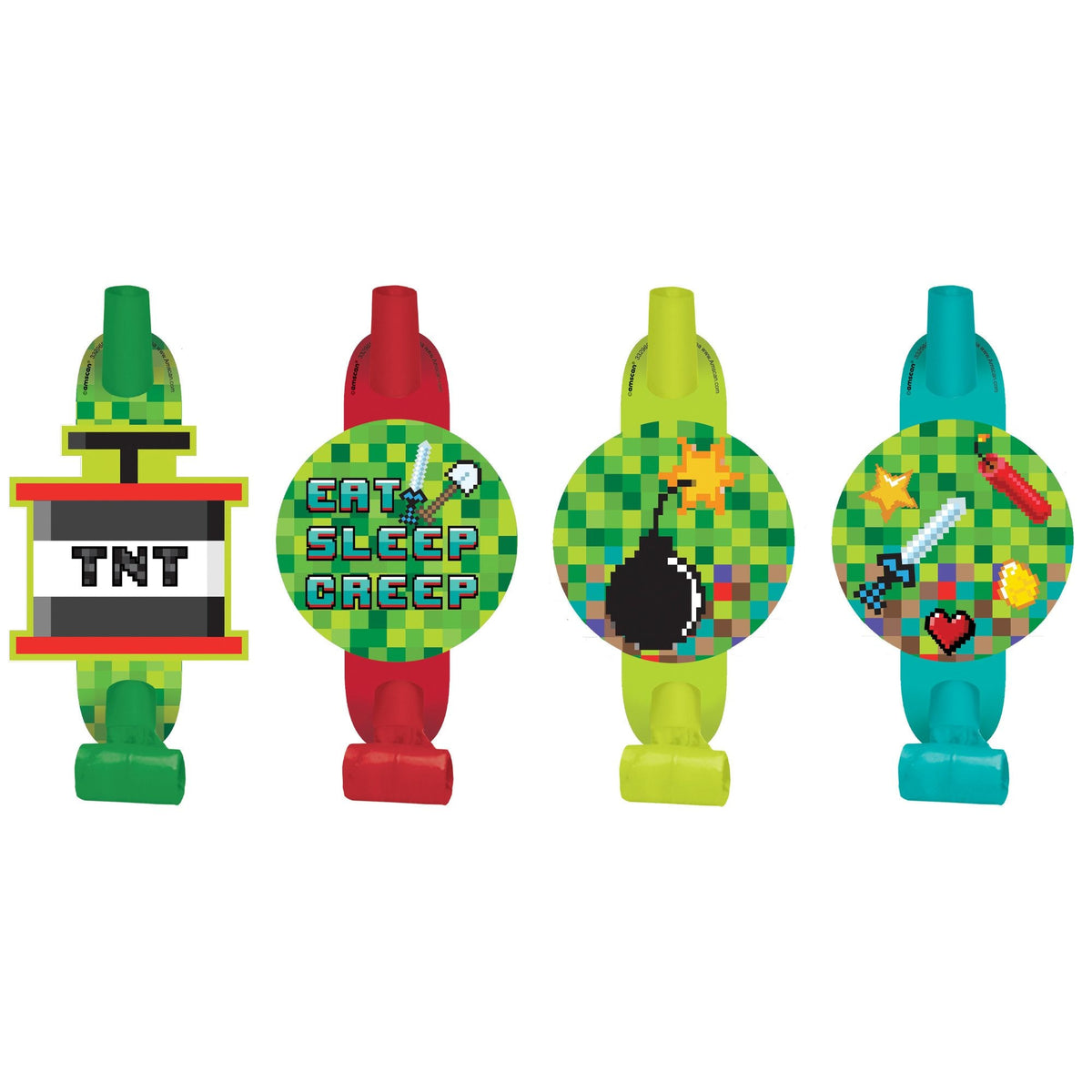 Pixel Party Blowout Noisemakers, Green, 5-inch, 8-pk - Pack of 6