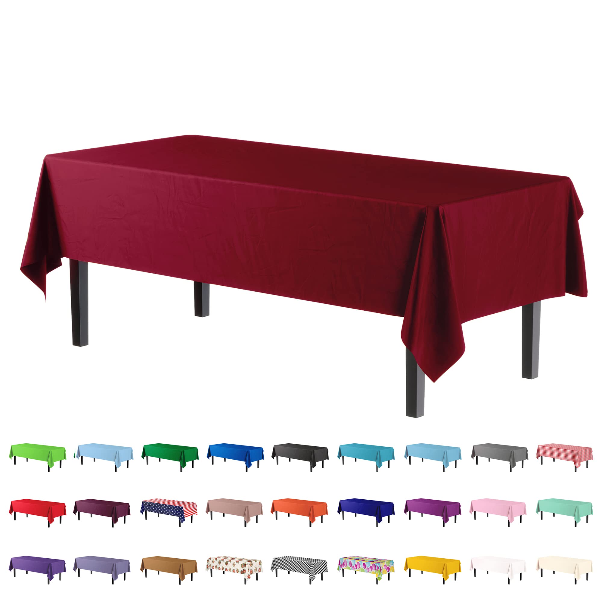 Premium Burgundy Plastic Table Covers | 12 Count