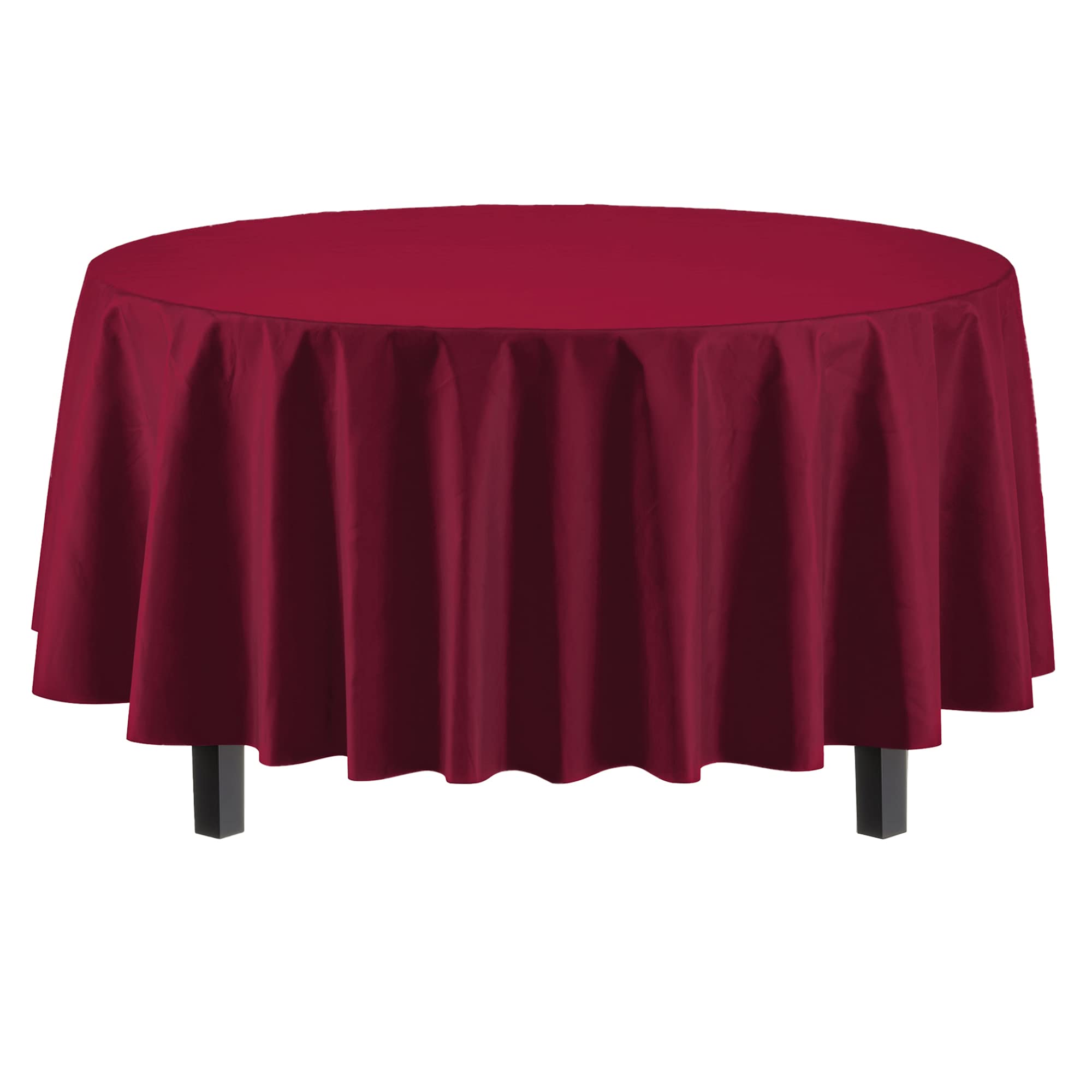 Premium Round Burgundy Plastic Table Covers | 96 Count