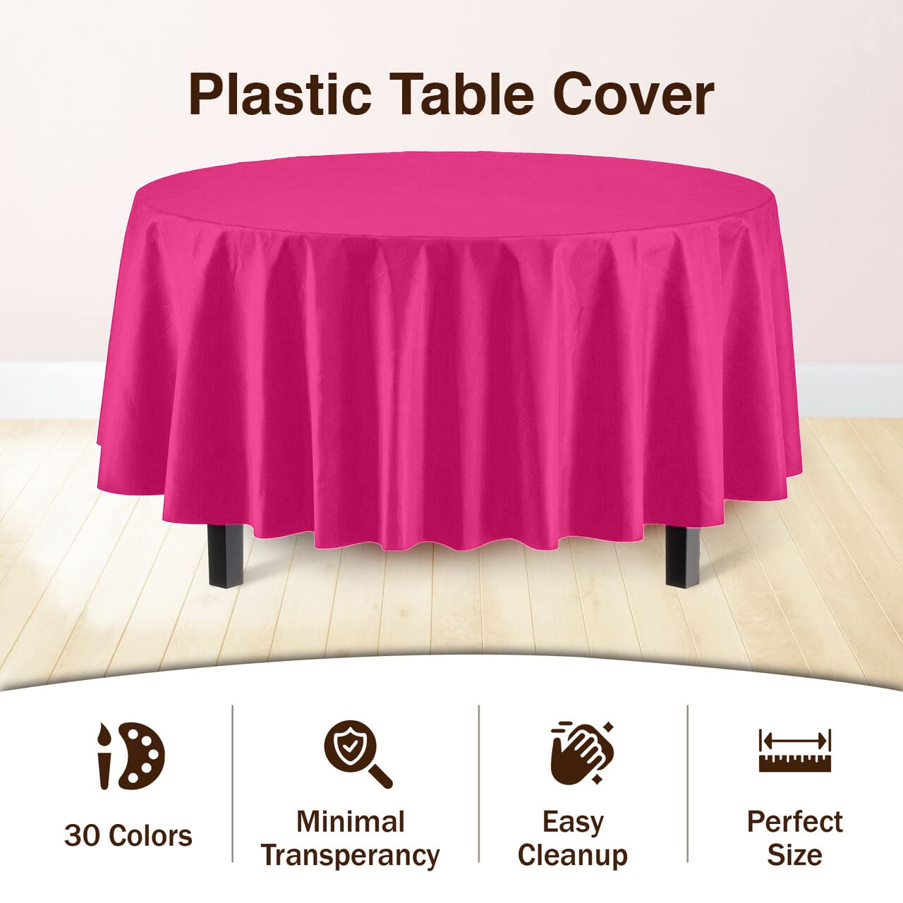 Premium Round Cerise Plastic Table Covers | 96 Count