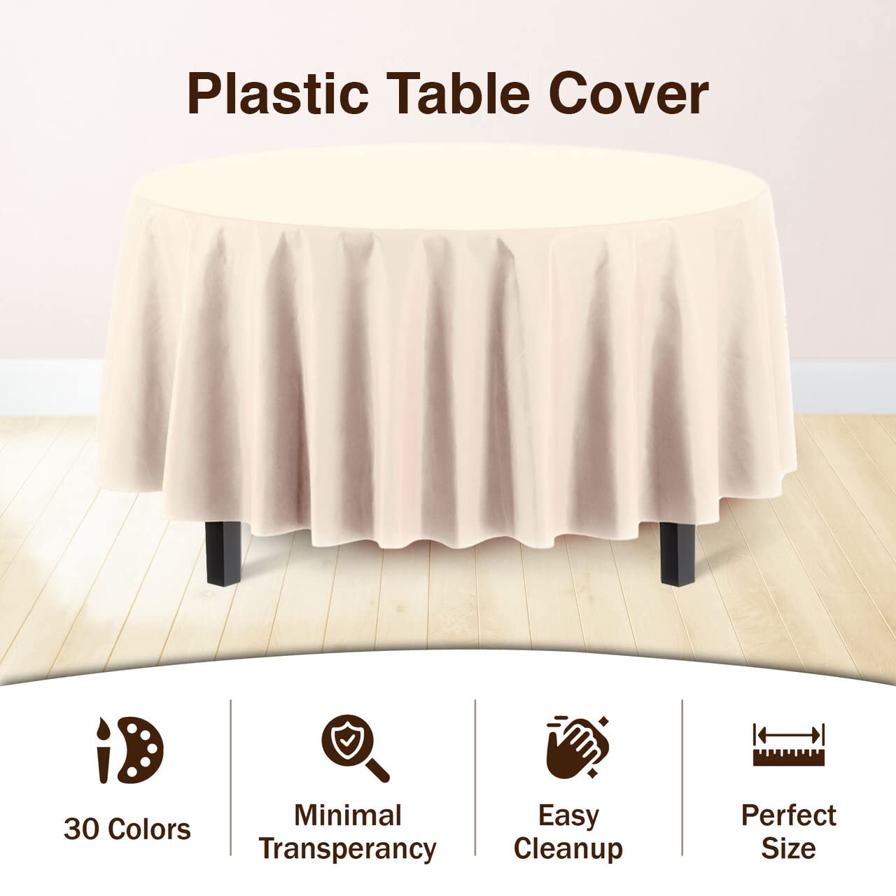 Premium Round Ivory Plastic Table Covers | 96 Count