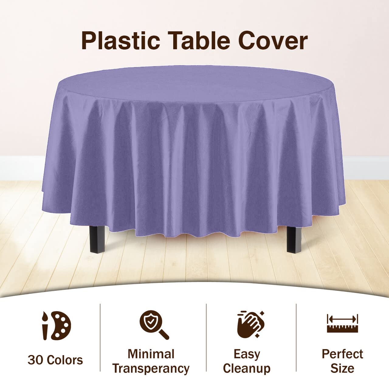 Premium Round Lavender Plastic Table Covers | 96 Count