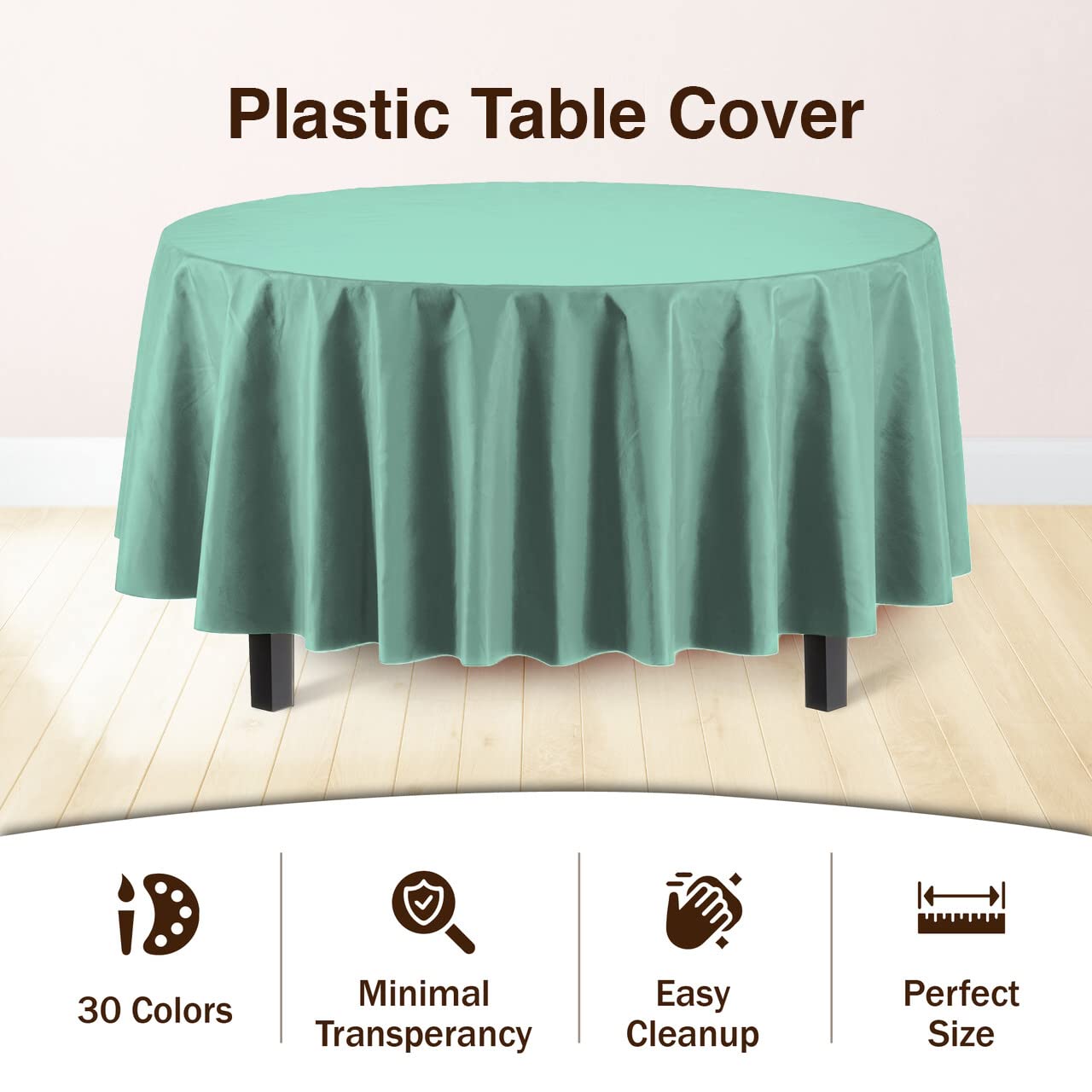 Premium Round Mint Plastic Table Covers | 96 Count