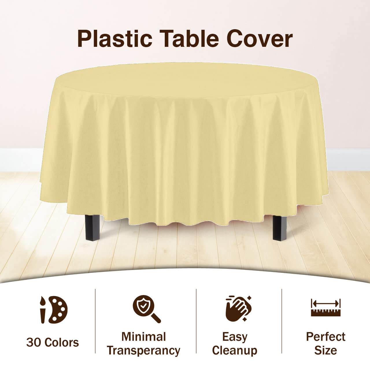 Premium Round Light Yellow Plastic Table Covers | 96 Count