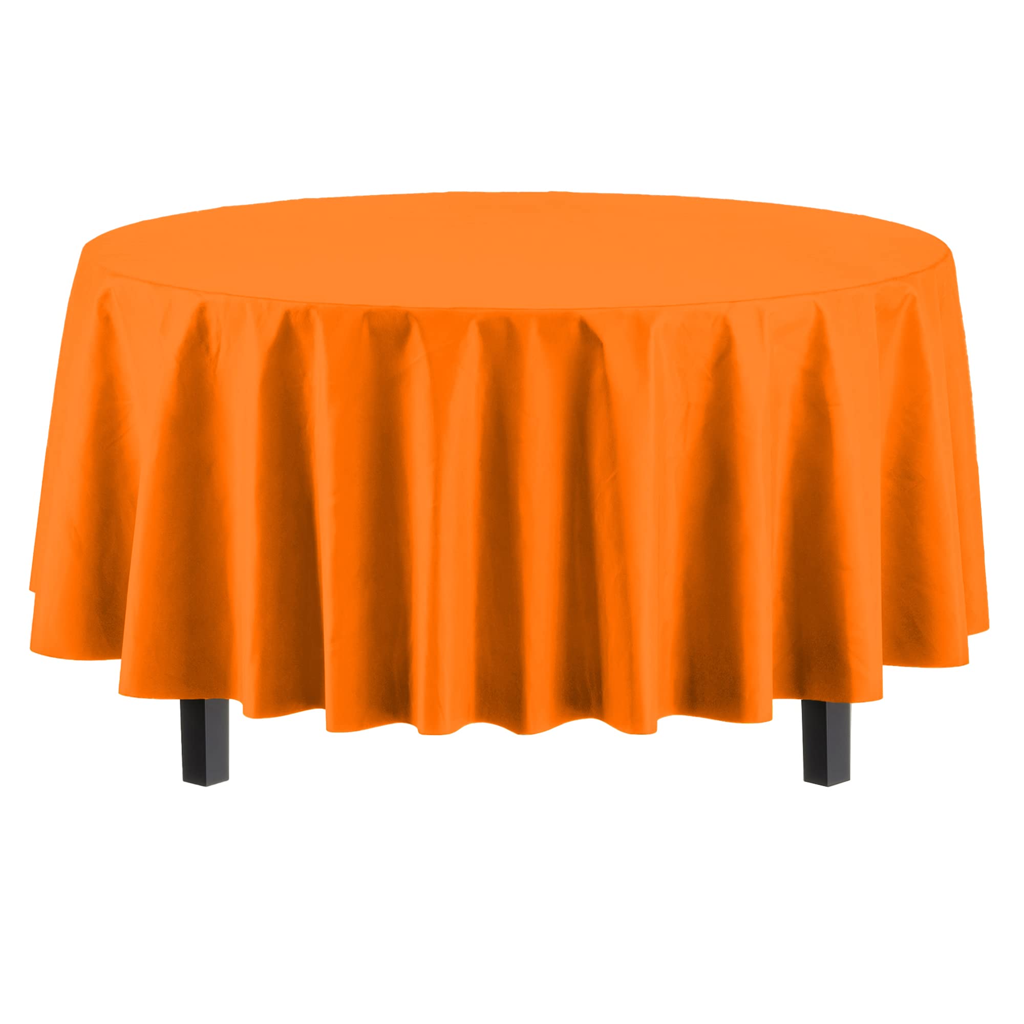 Premium Round Orange Plastic Table Covers | 96 Count