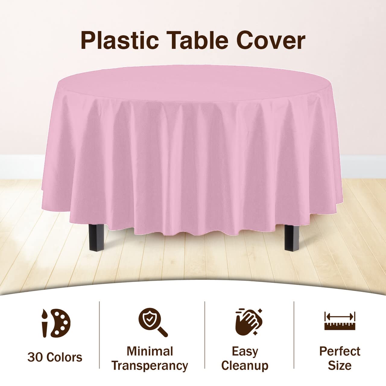 Premium Round Pink Plastic Table Covers | 96 Count