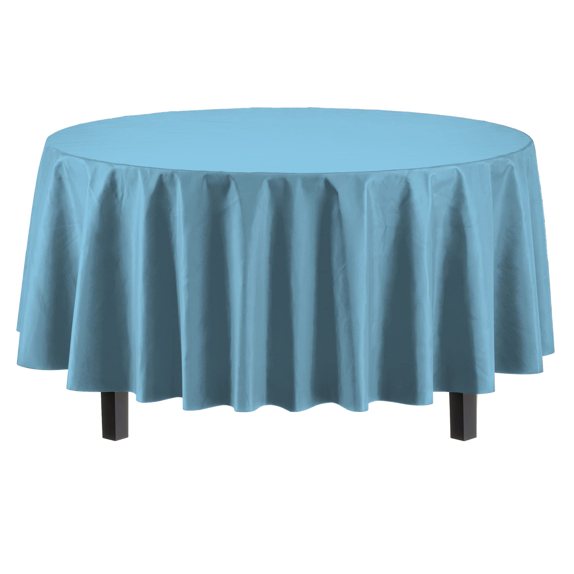 Premium Round Sky Blue Plastic Table Covers | 96 Count