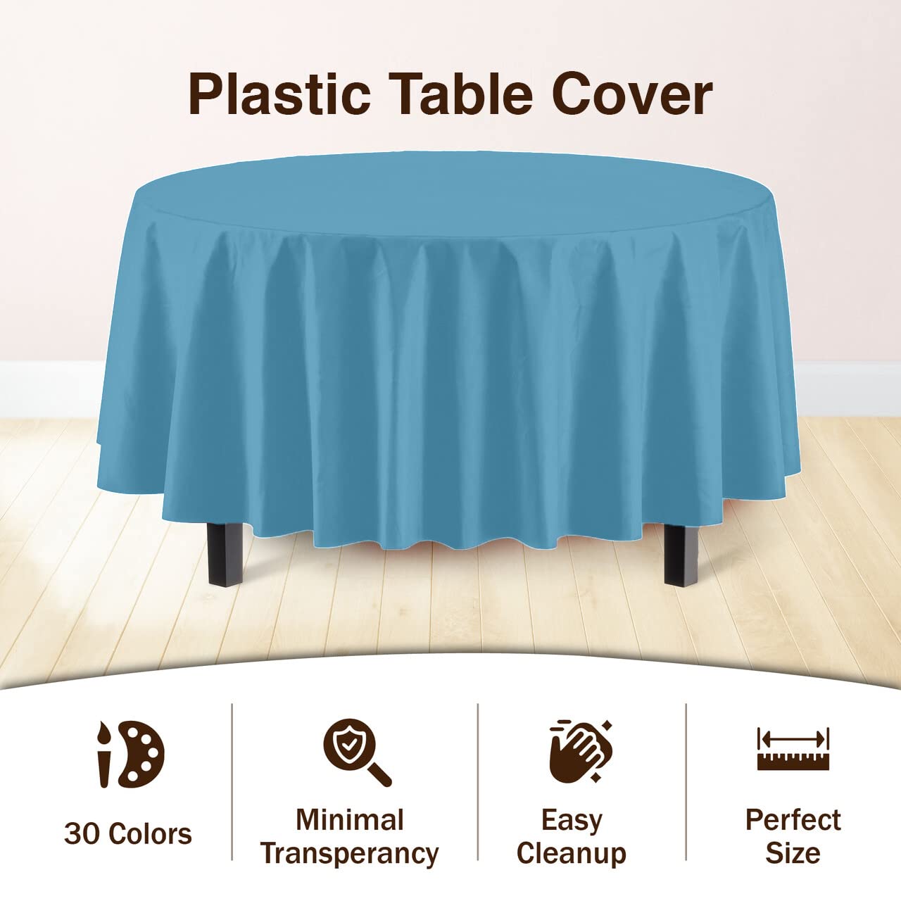 Premium Round Sky Blue Plastic Table Covers | 96 Count