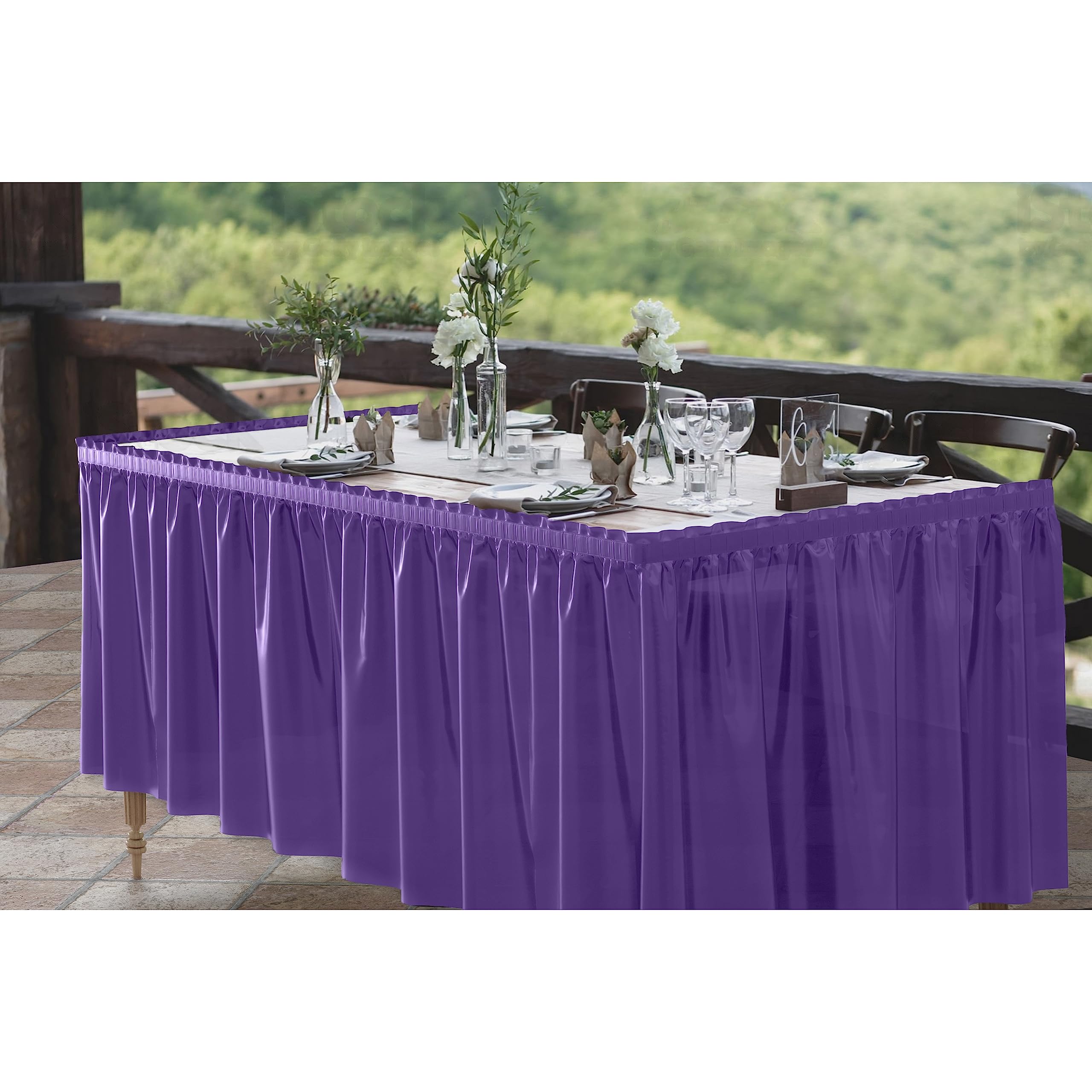 Purple Plastic Table Skirt | 6 Pack