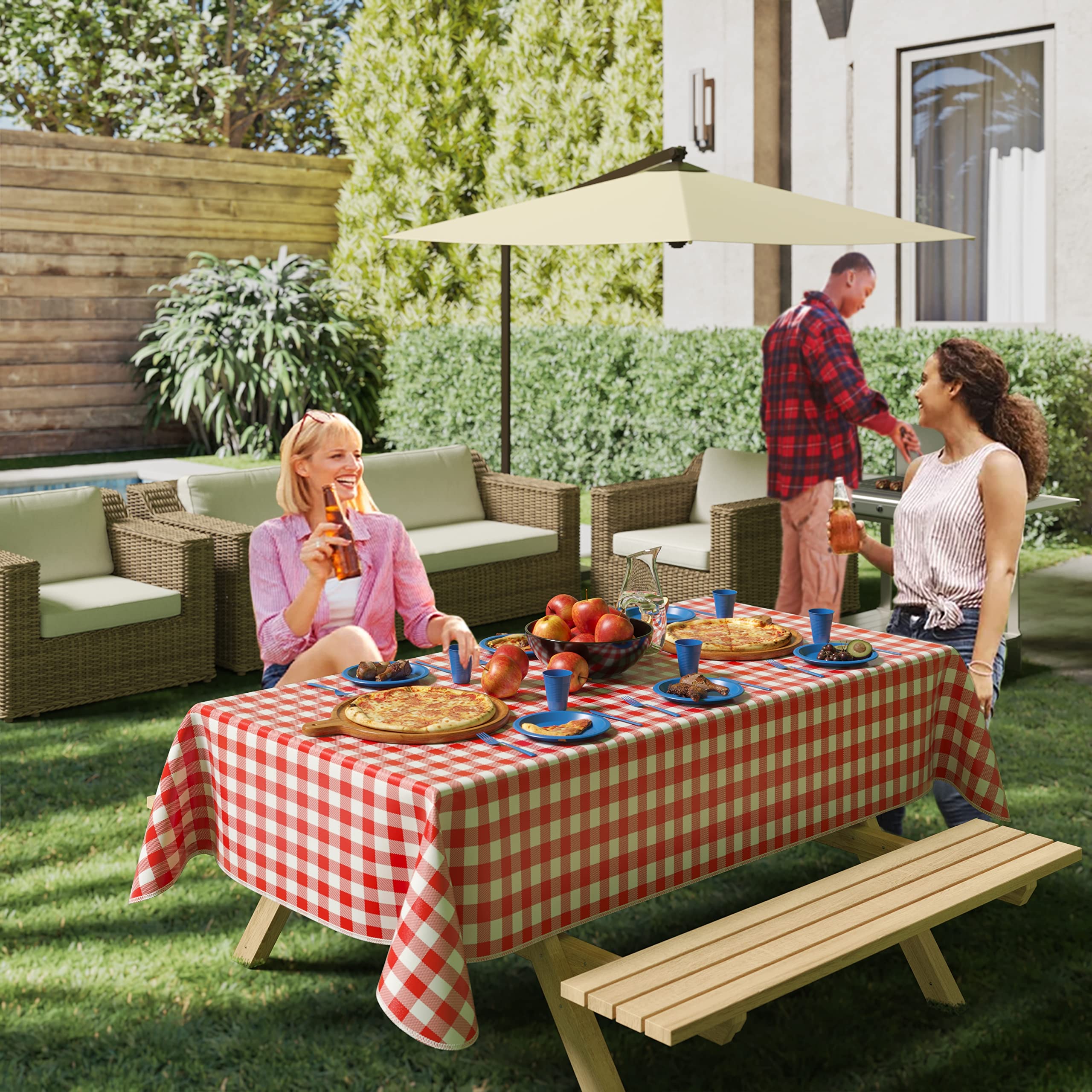 Red Bench Cover Red Gingham Flannel Backed Table Cover 70 In. Round | 2 Pack | Yom Tov ...